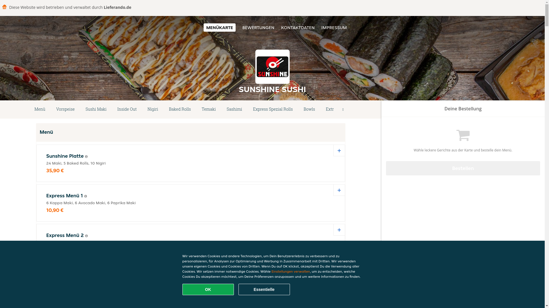 website screenshot of https://sunshinesushi-marl.de/
