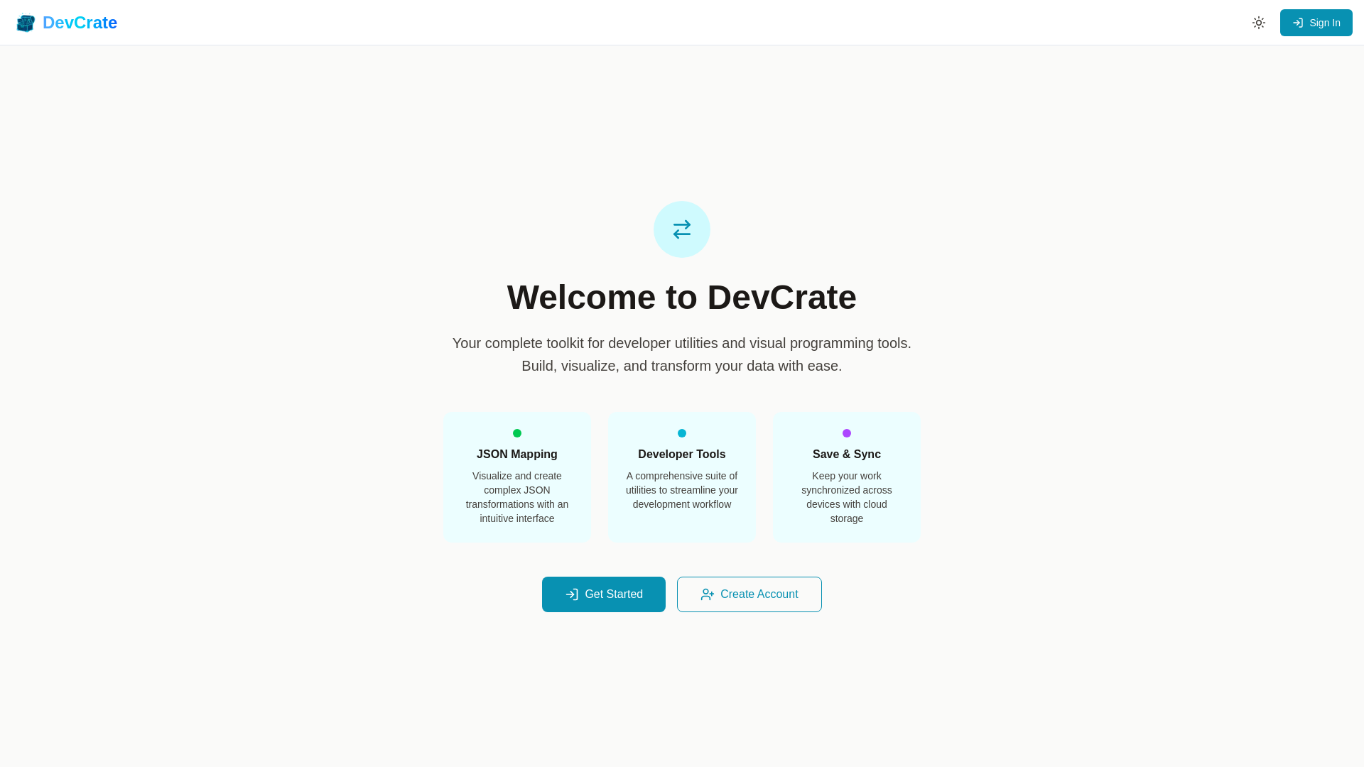 website screenshot of https://devcrate.app/