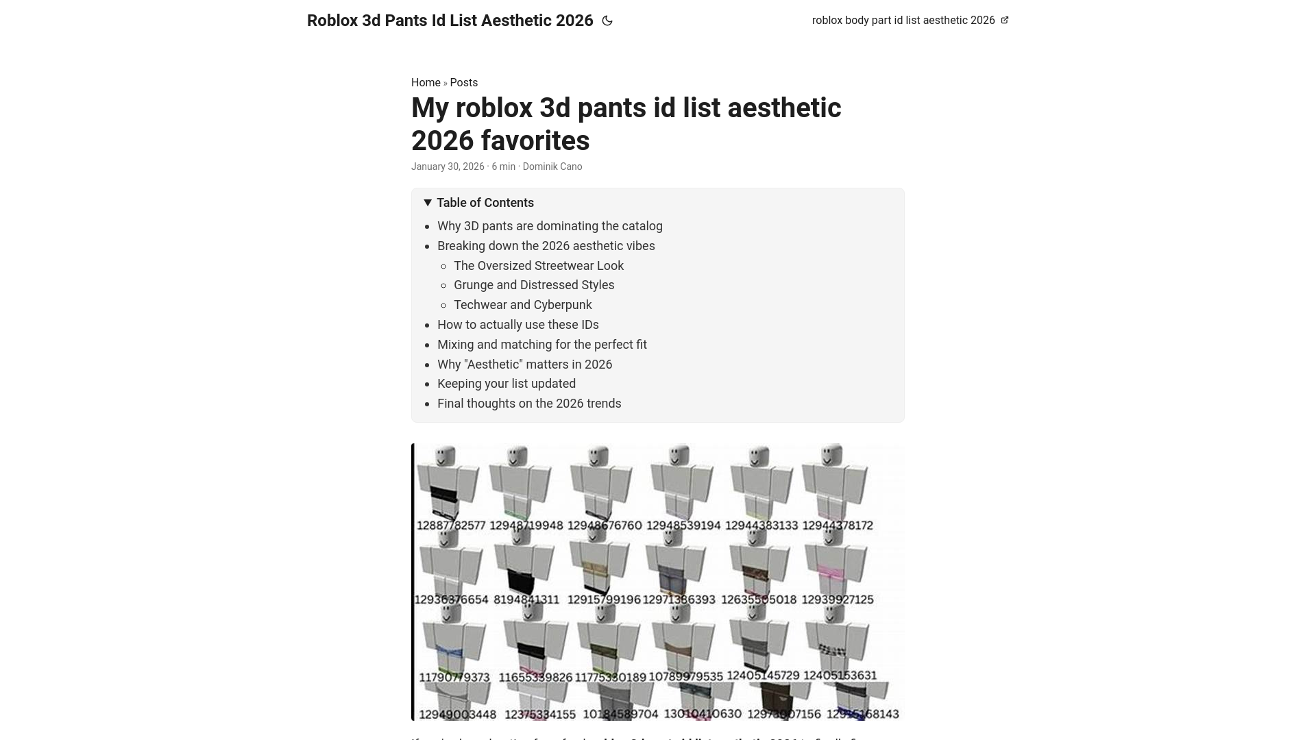 website screenshot of https://roblox-3d-pants-id-list-aesthetic-2026.pages.dev/