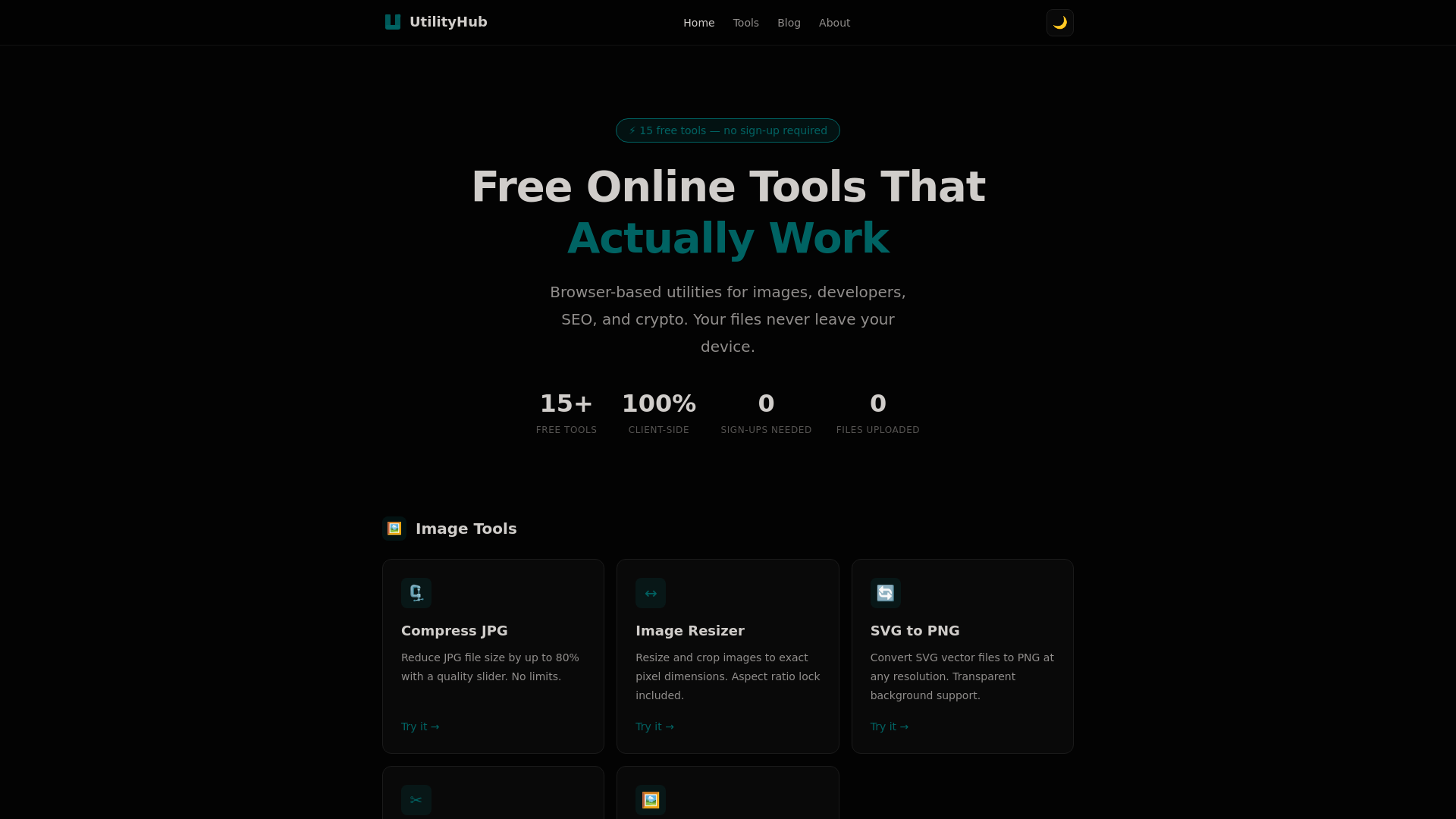 website screenshot of https://utilityhub-space.pages.dev/