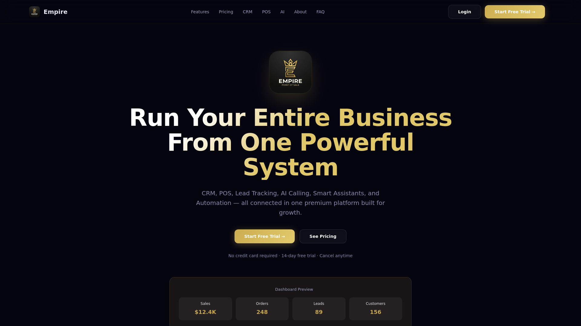 website screenshot of https://empirelabspos.com/