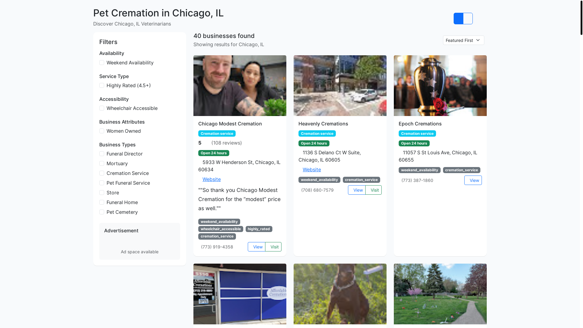 website screenshot of https://petcremationlist.com/