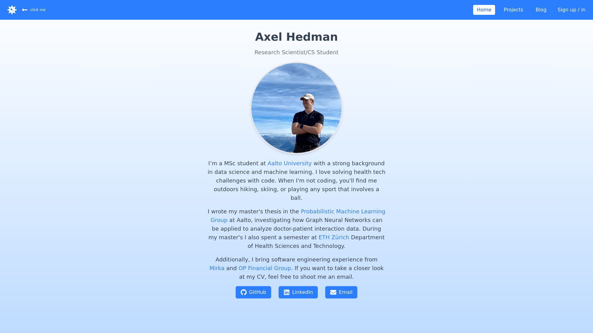 website screenshot of https://axelhedman.fi/