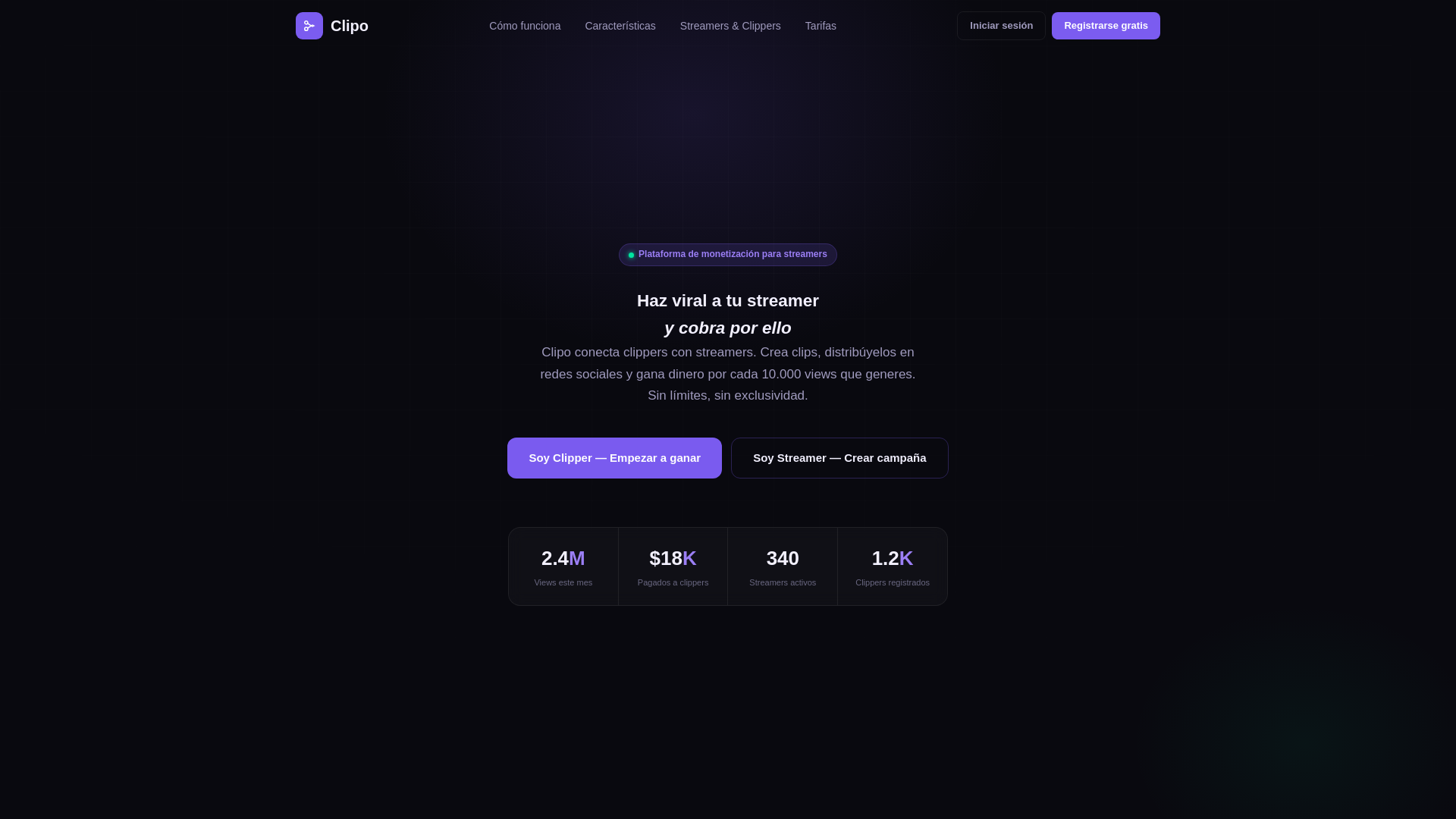website screenshot of https://clipo.gg/
