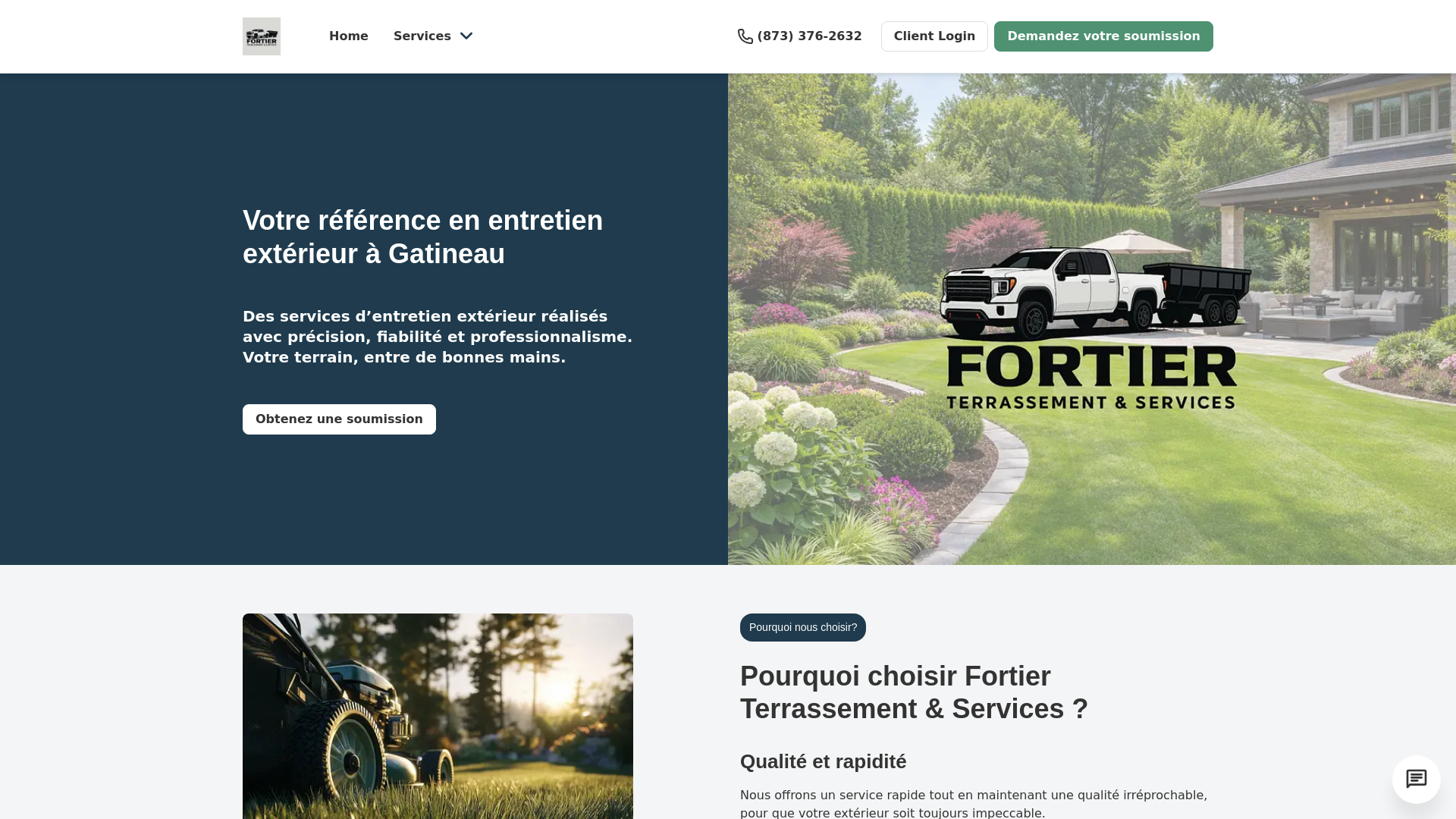 website screenshot of https://fortierterrassementservices.com/