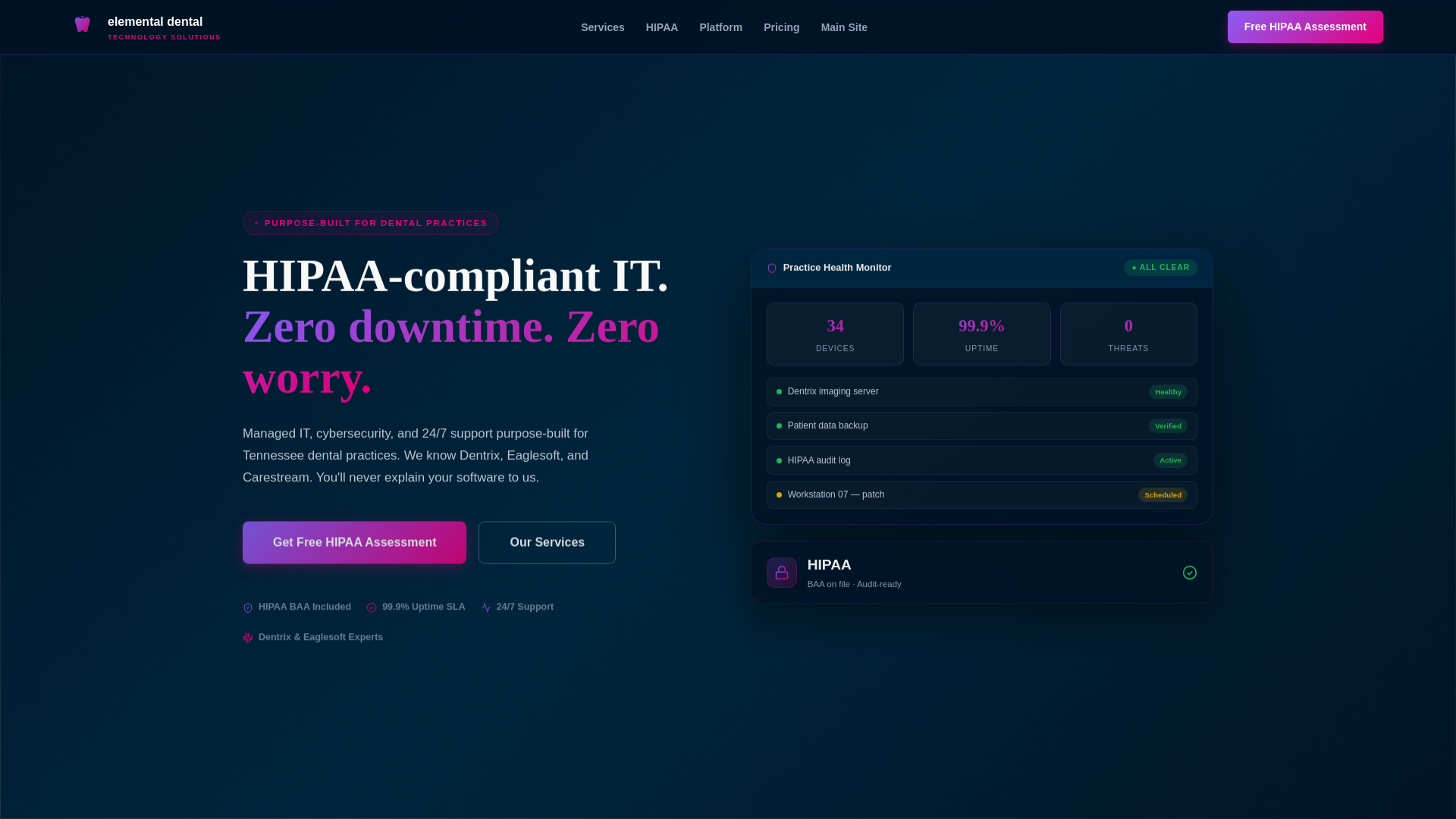 website screenshot of https://elemental-dental-landing.pages.dev/