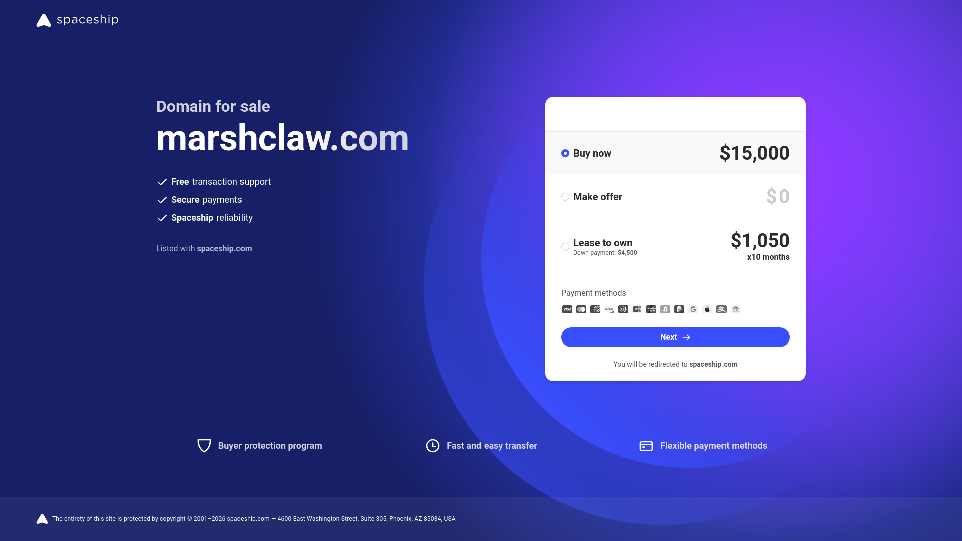 website screenshot of https://marshclaw.com/