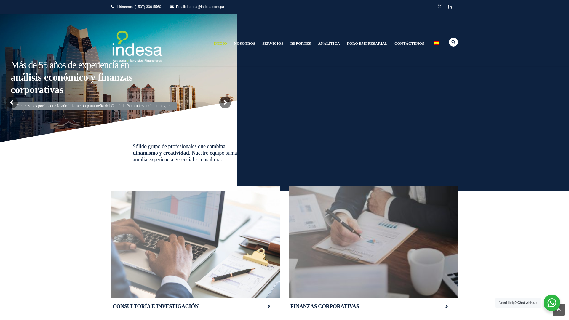 website screenshot of https://indesa.com.pa/