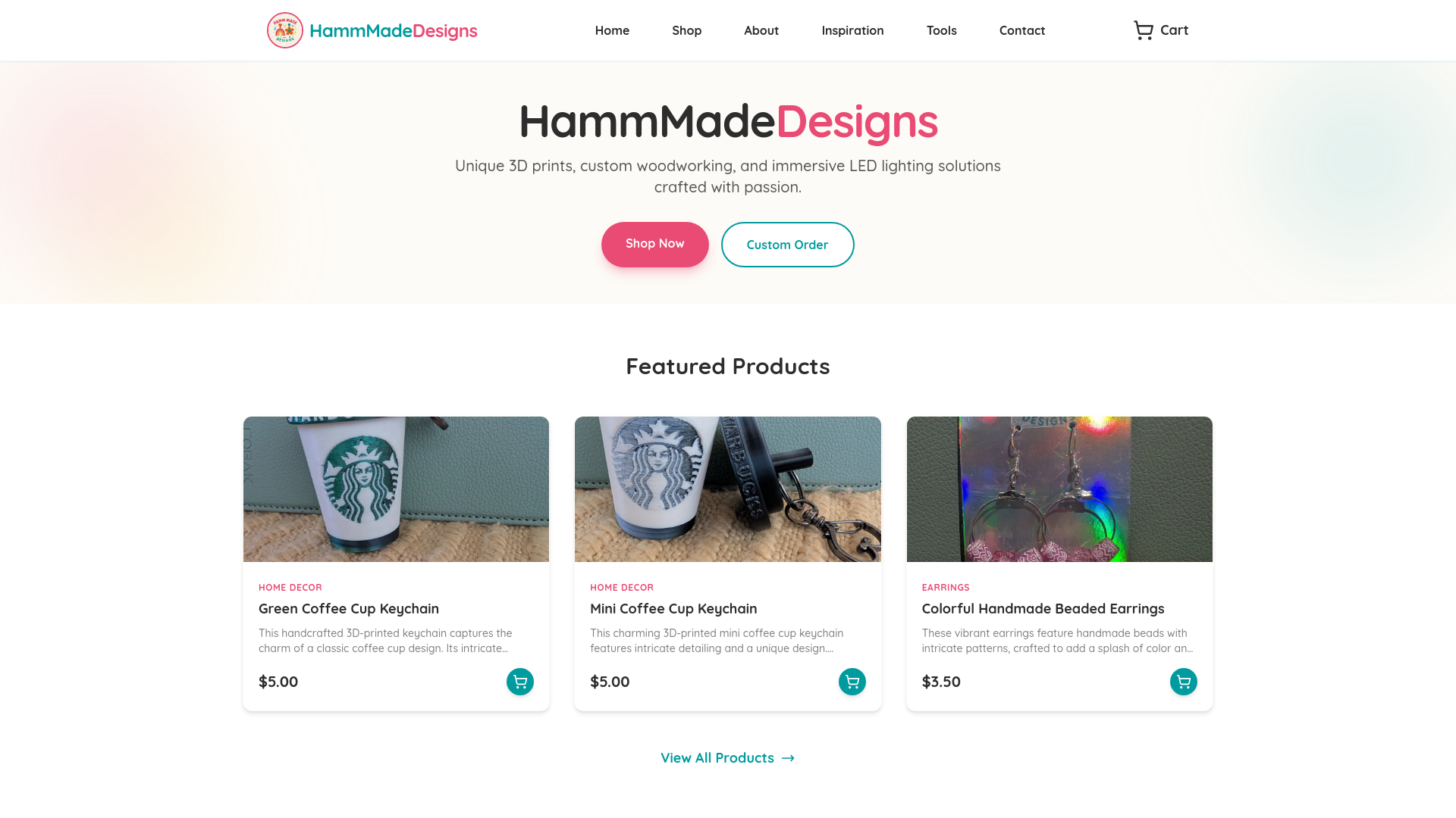 website screenshot of https://hammmadedesigns.com