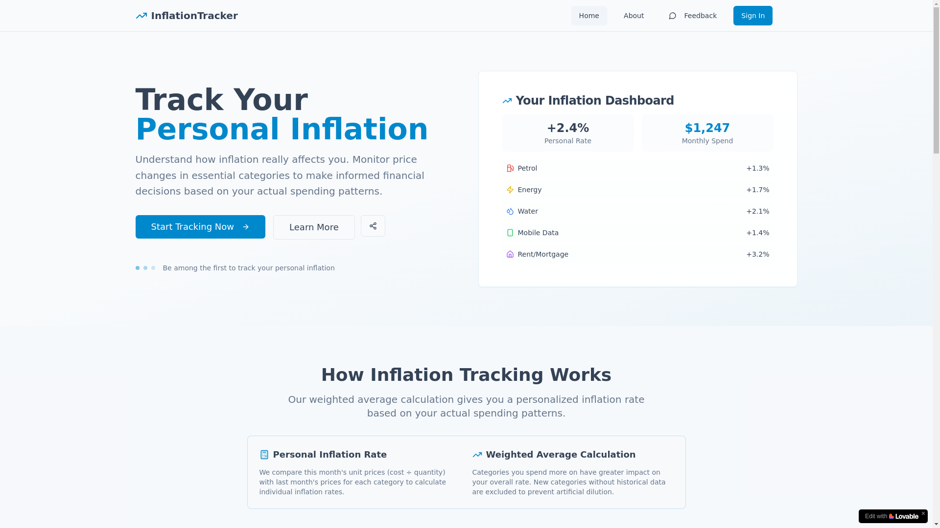 website screenshot of https://trackflation.com/