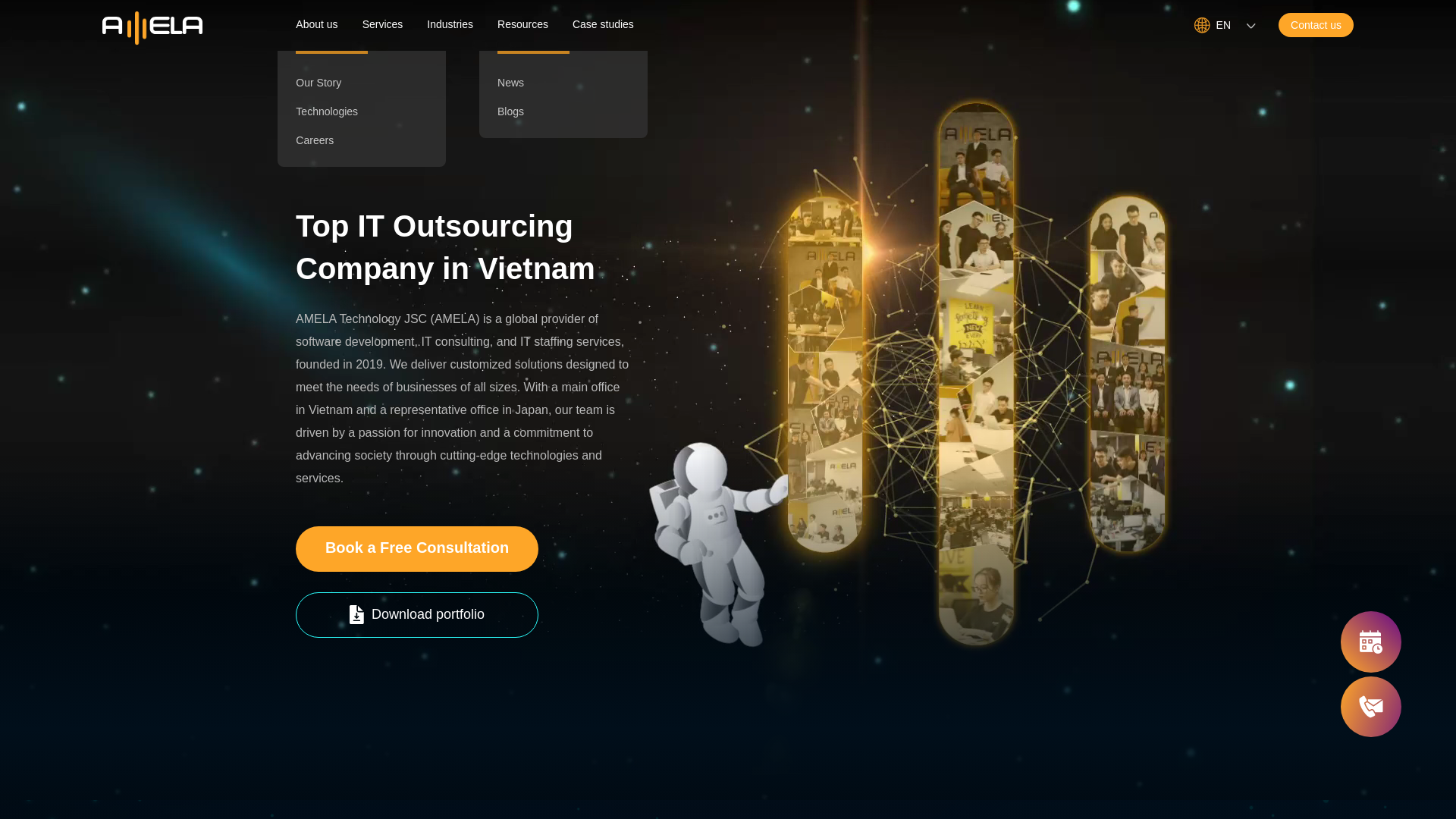 website screenshot of https://amela-global.com/