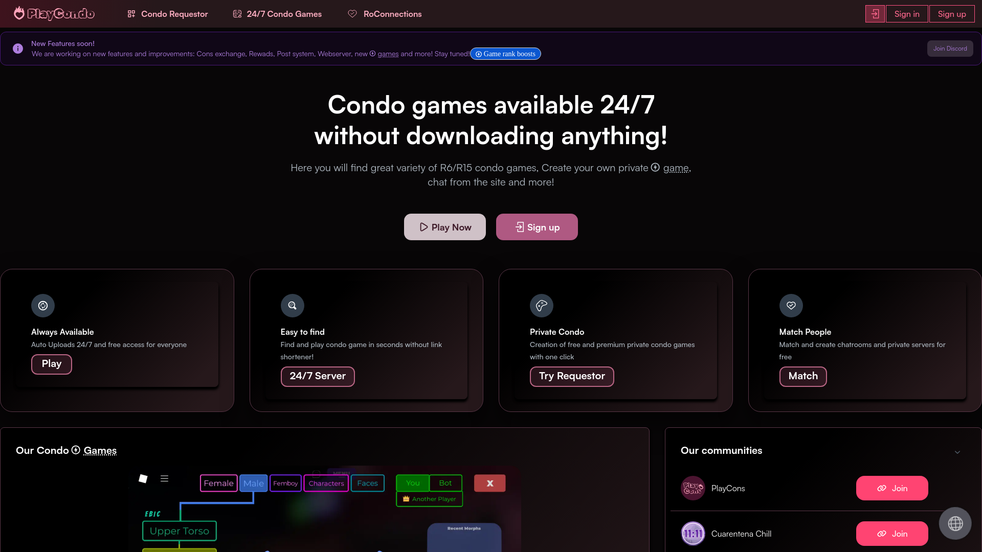 website screenshot of https://playcondogames.com/