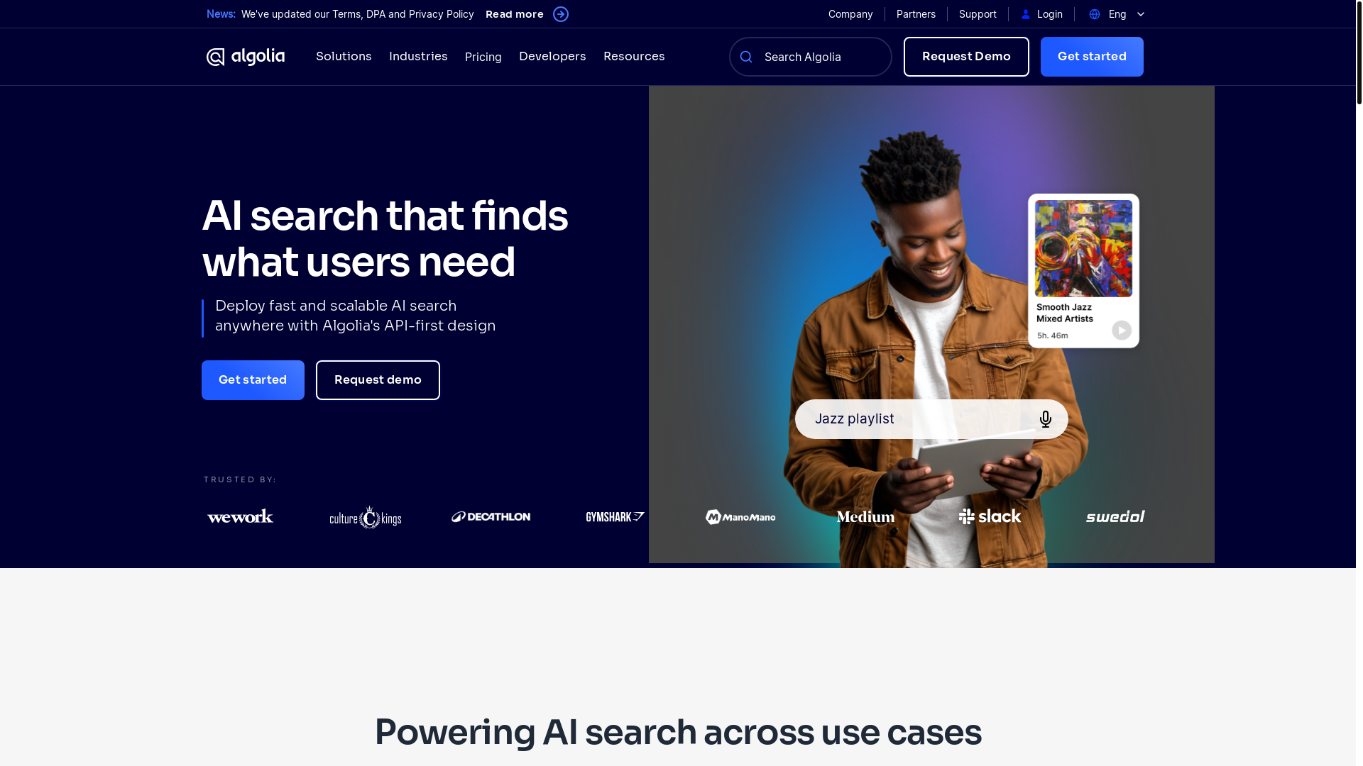 website screenshot of https://algolianet.com