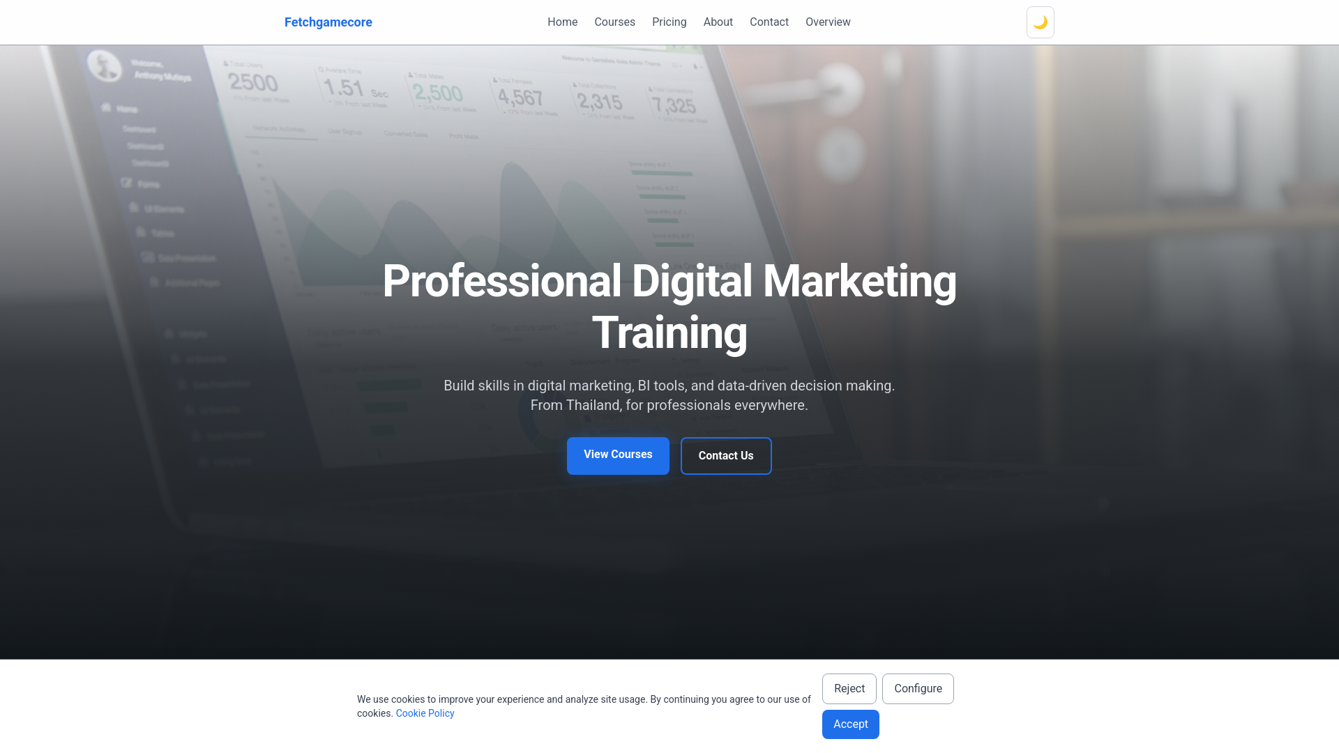 website screenshot of https://fetchgamecore.digital/