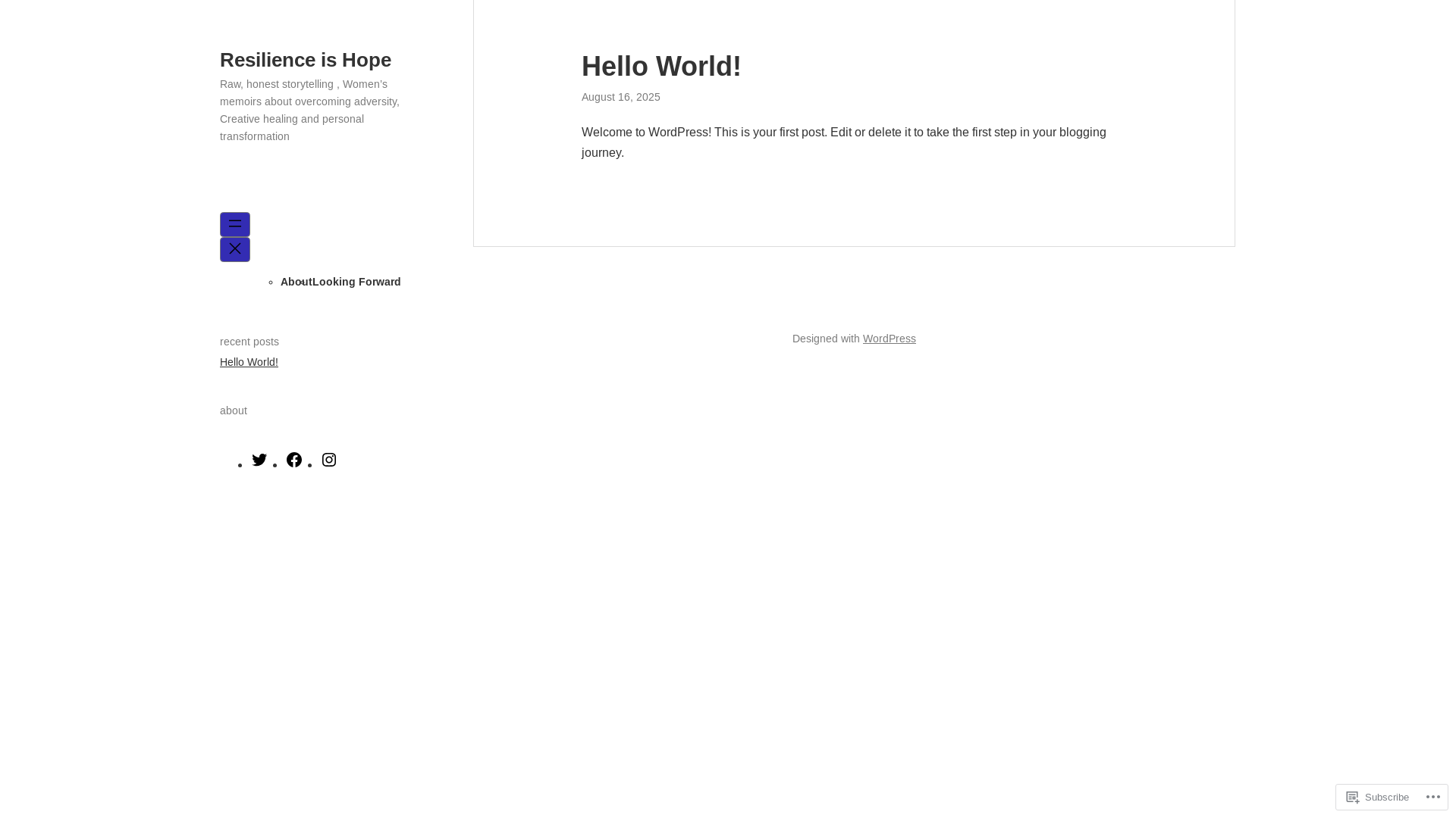 website screenshot of https://resilience-is-hope.com/
