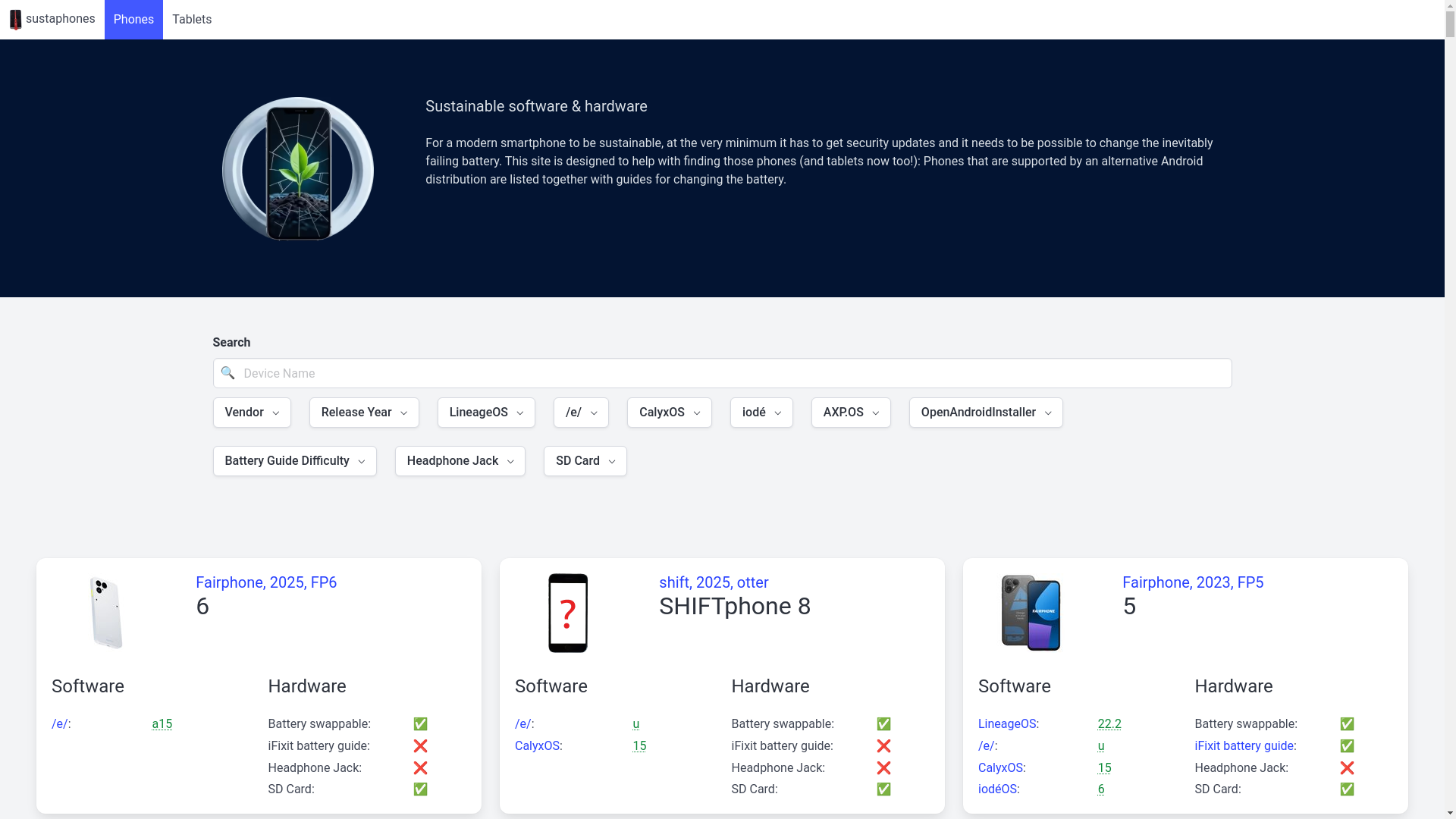 website screenshot of https://sustaphones.pages.dev/