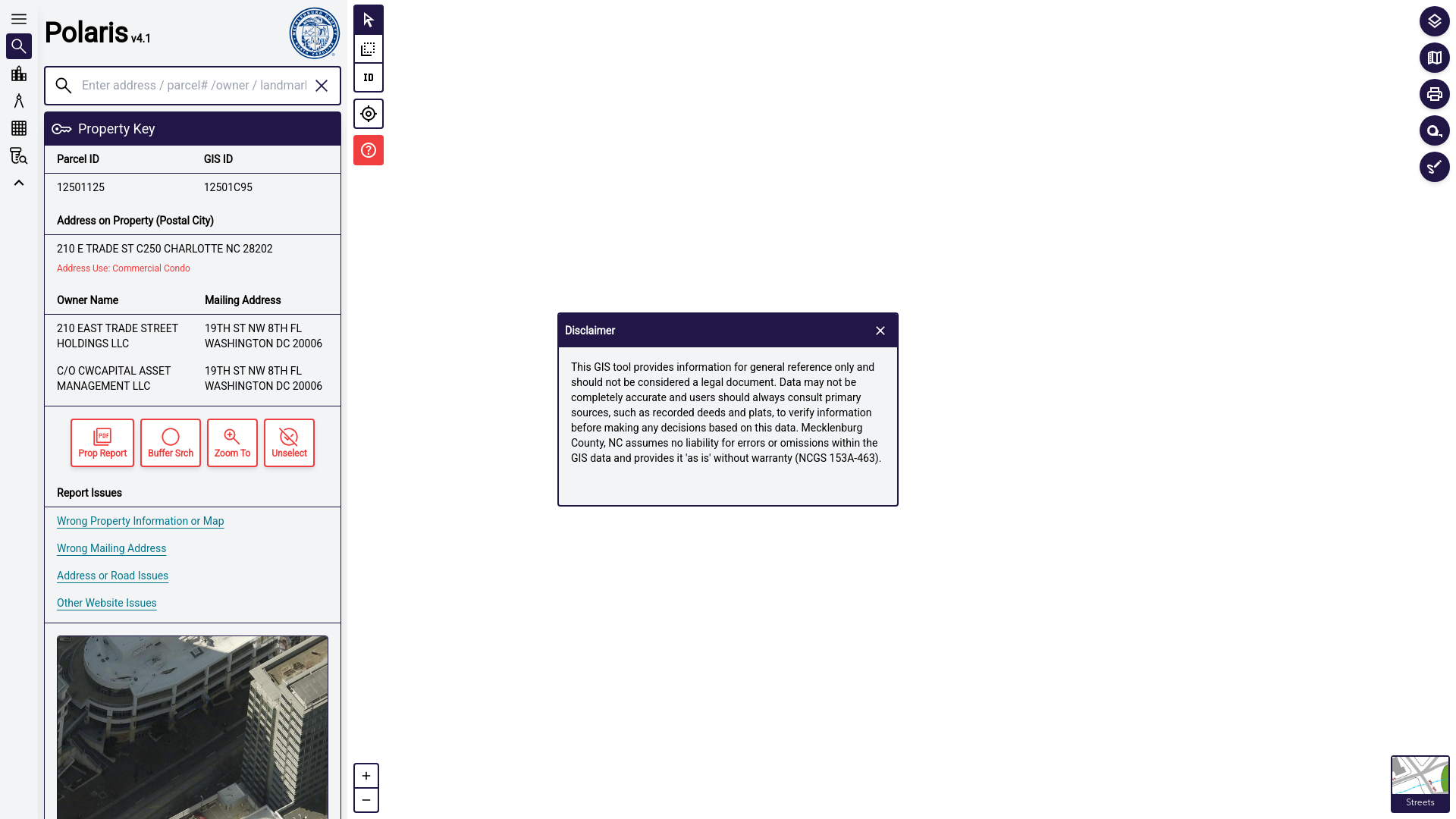 website screenshot of https://polaris3g.mecklenburgcountync.gov/pid/12501125