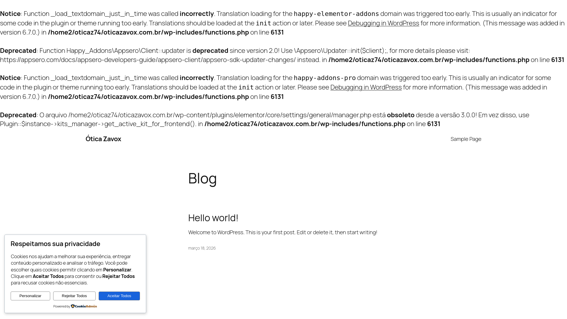 website screenshot of https://oticazavox.com.br/