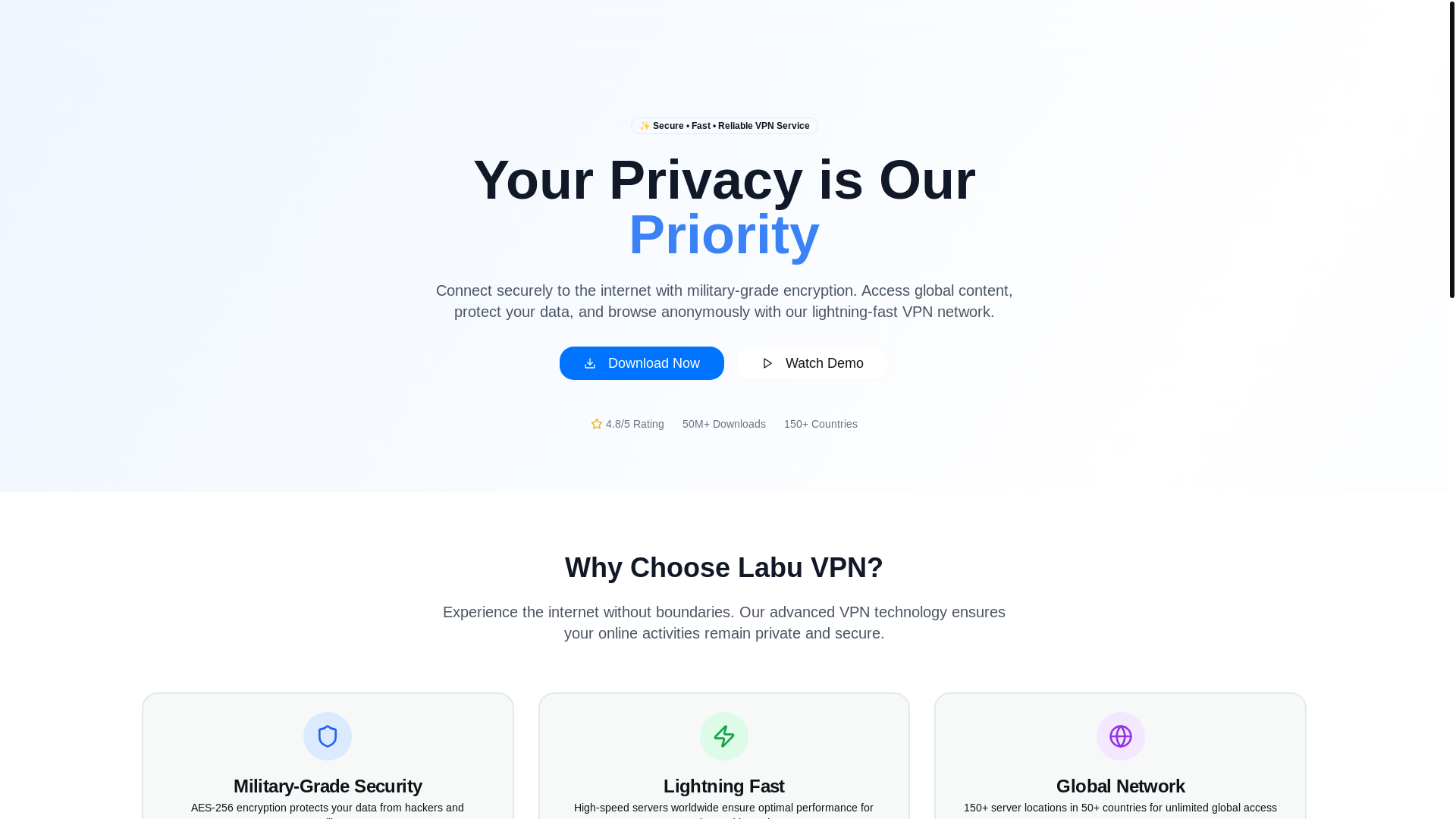 website screenshot of https://labuvpn.com/
