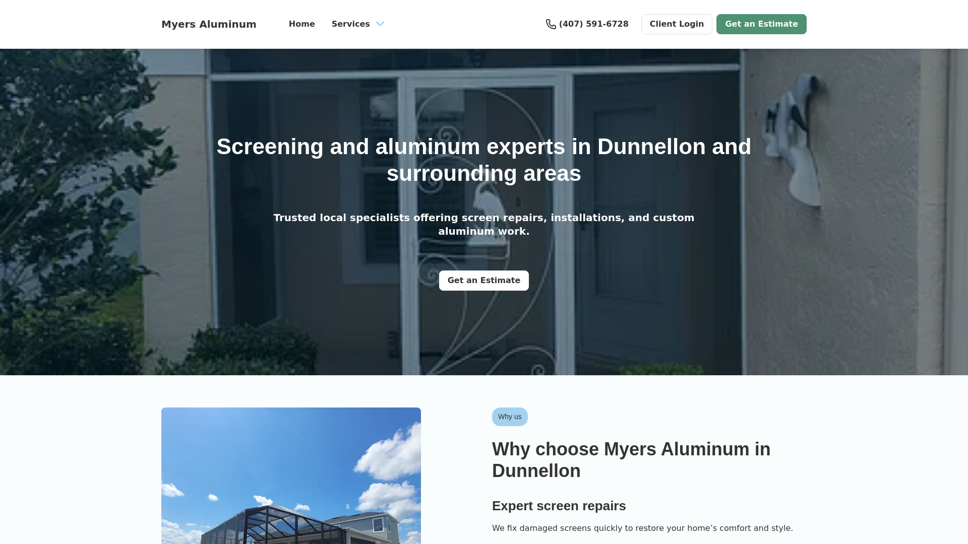 website screenshot of https://myersaluminium.com/