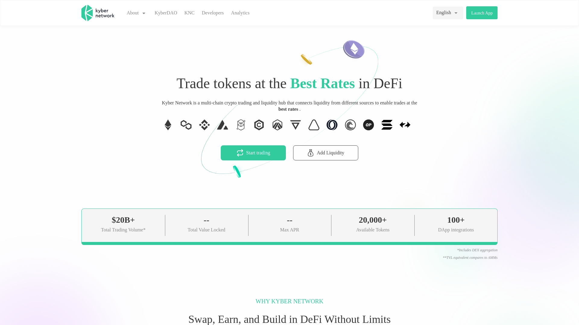 website screenshot of https://kyber.network