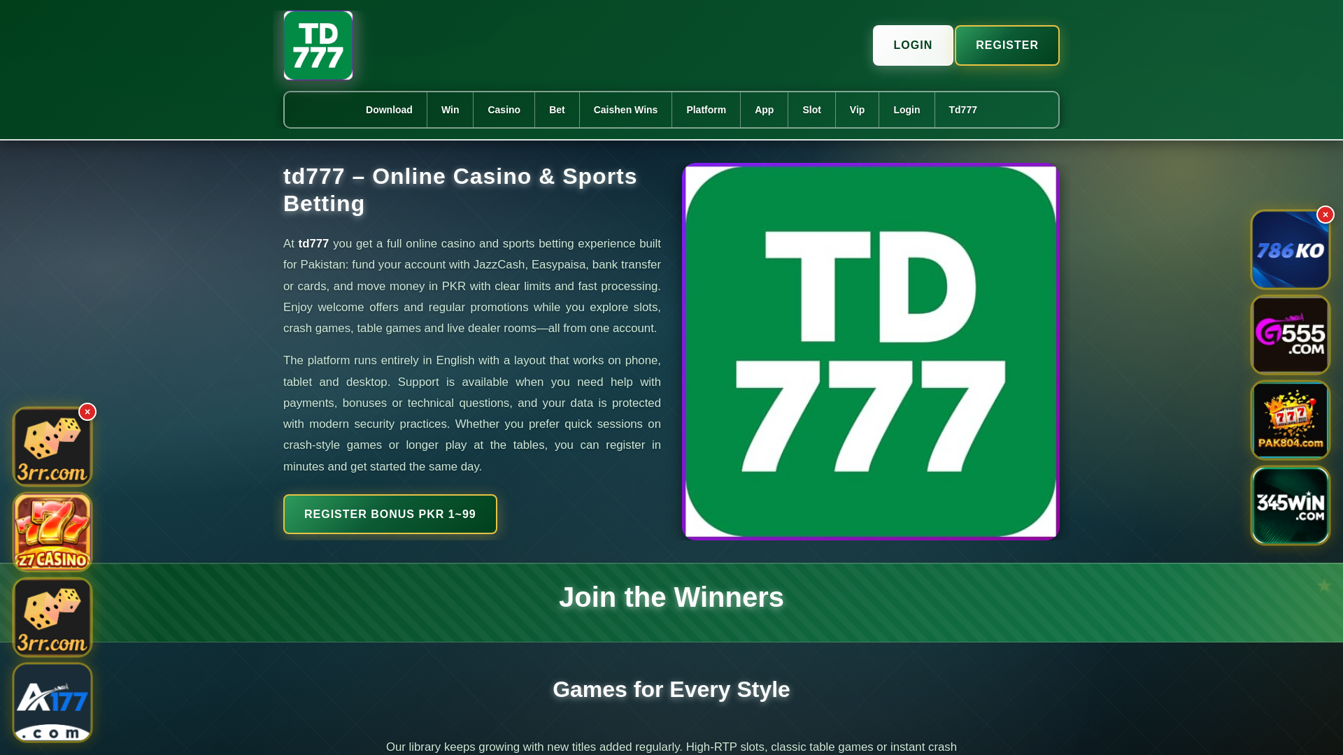 website screenshot of https://td777salam.com/