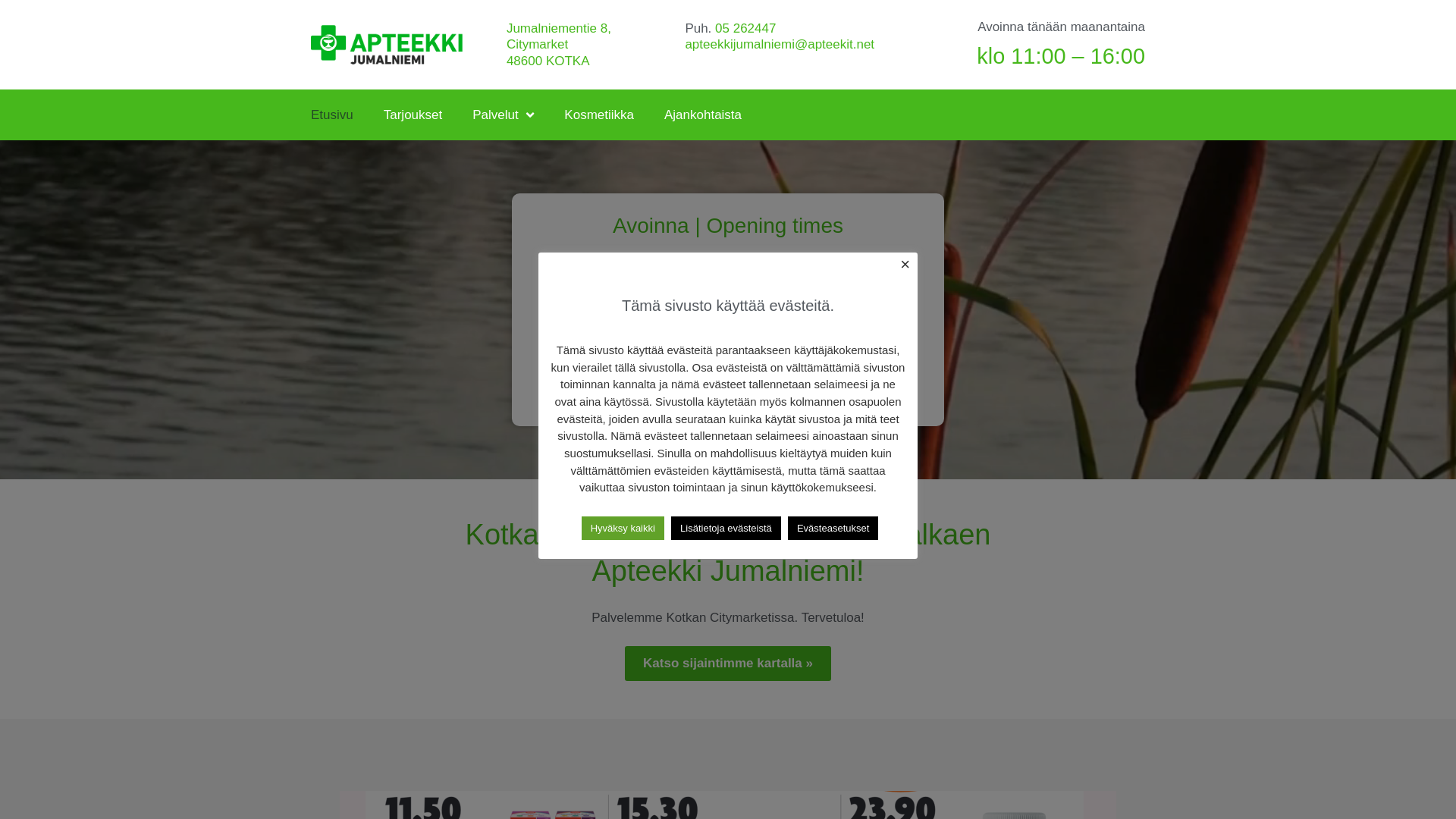 website screenshot of https://apteekkijumalniemi.fi/