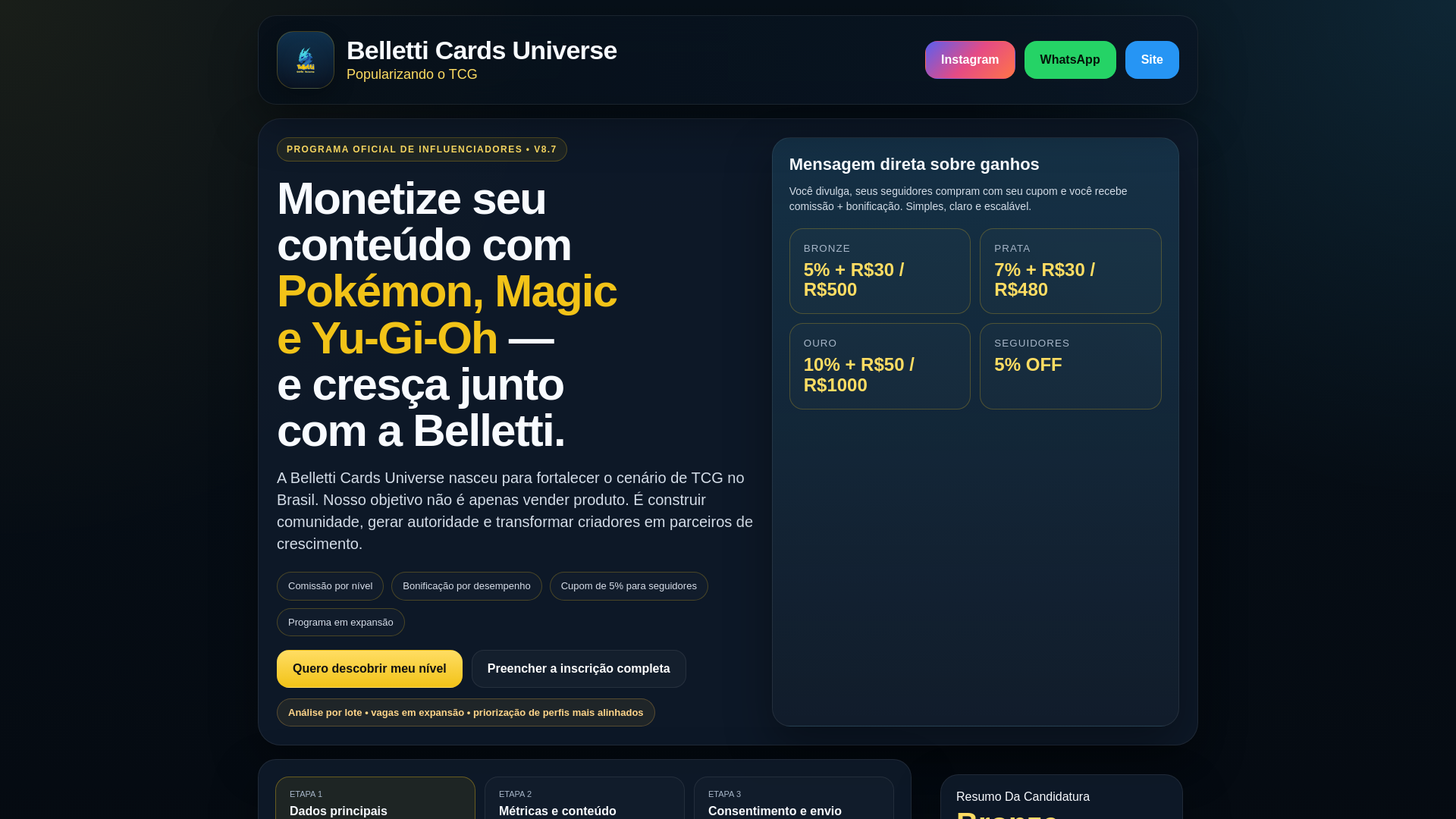 website screenshot of https://belletticardsuniverselandingpage.com