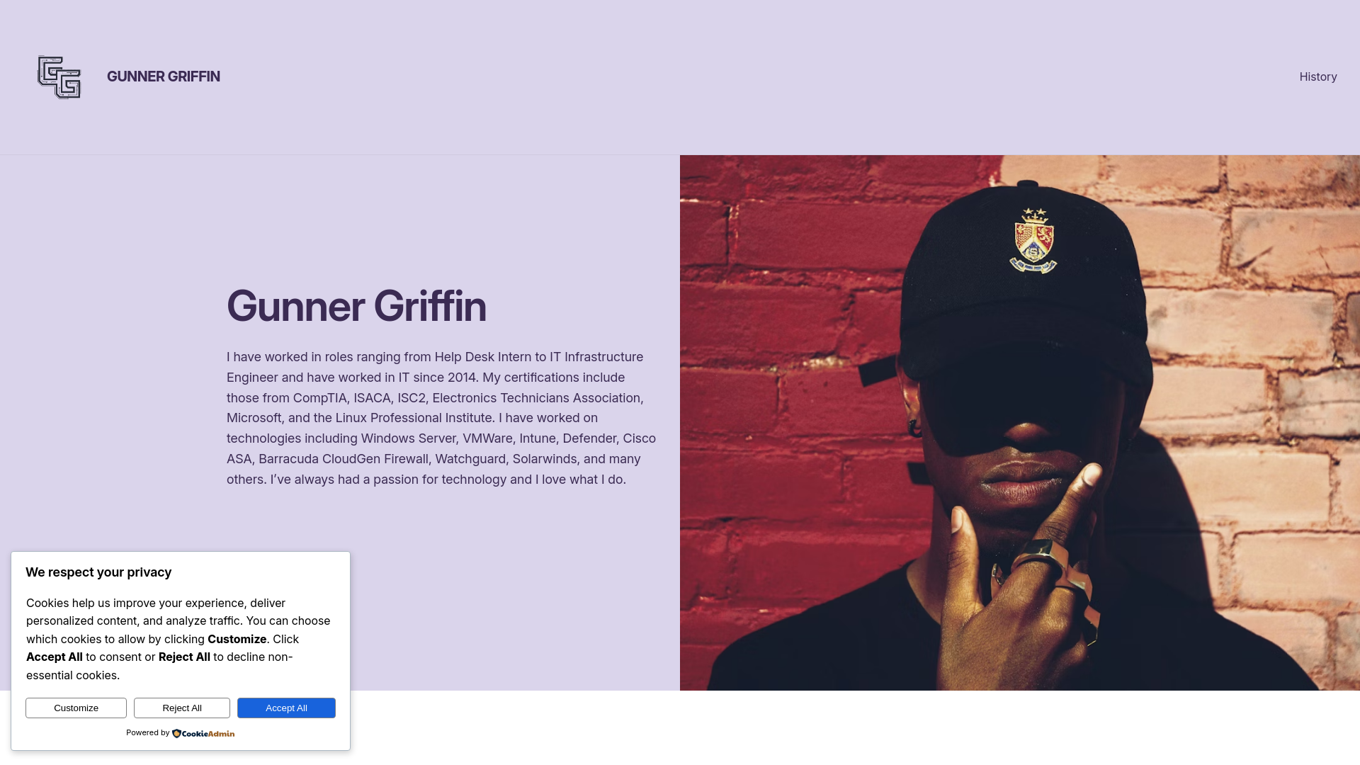 website screenshot of https://gunnergriffin.com/