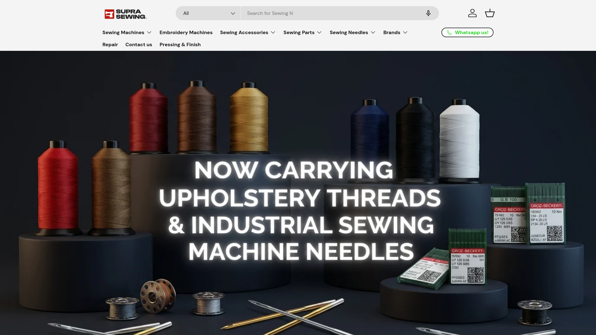 website screenshot of https://suprasewingmachines.com