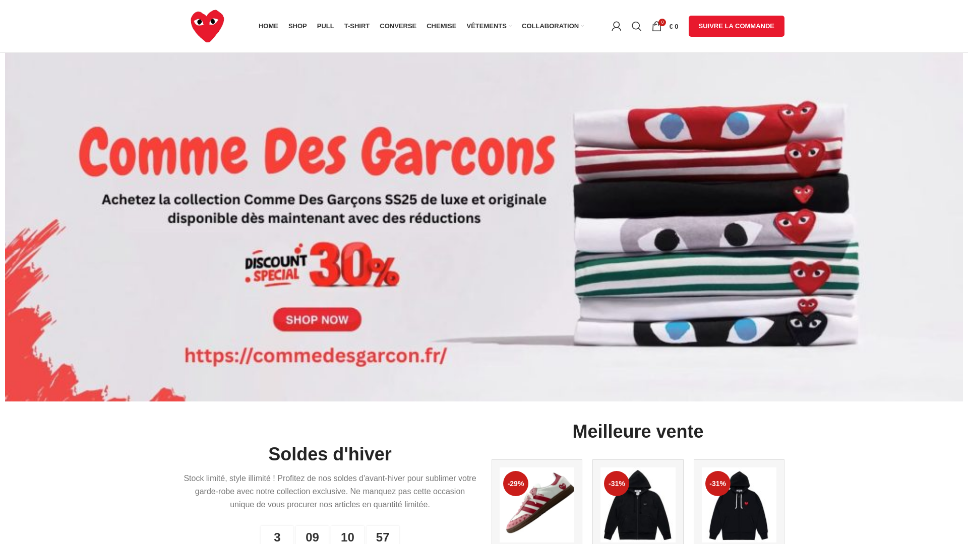 website screenshot of https://commedesgarcon.fr/comme-des-garcon/
