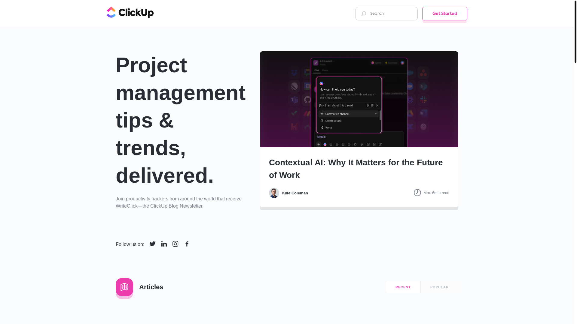 website screenshot of https://clickup.com/blog