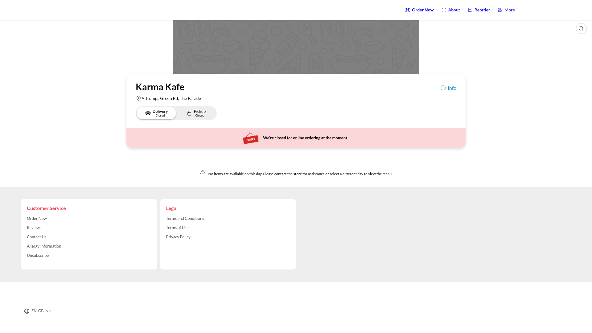 website screenshot of https://karmakafeonline.co.uk/