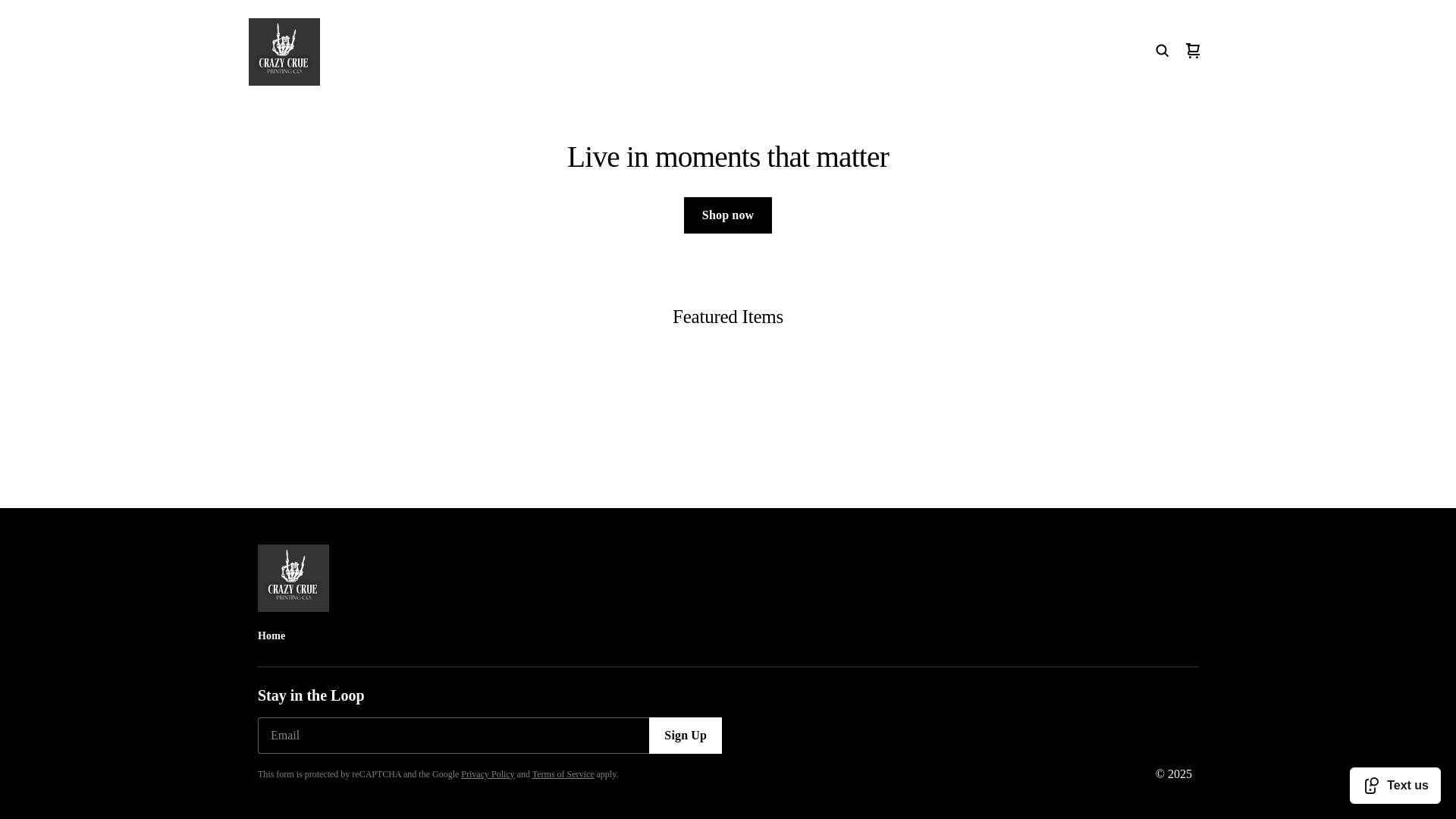 website screenshot of https://crazycrueprintco.com/
