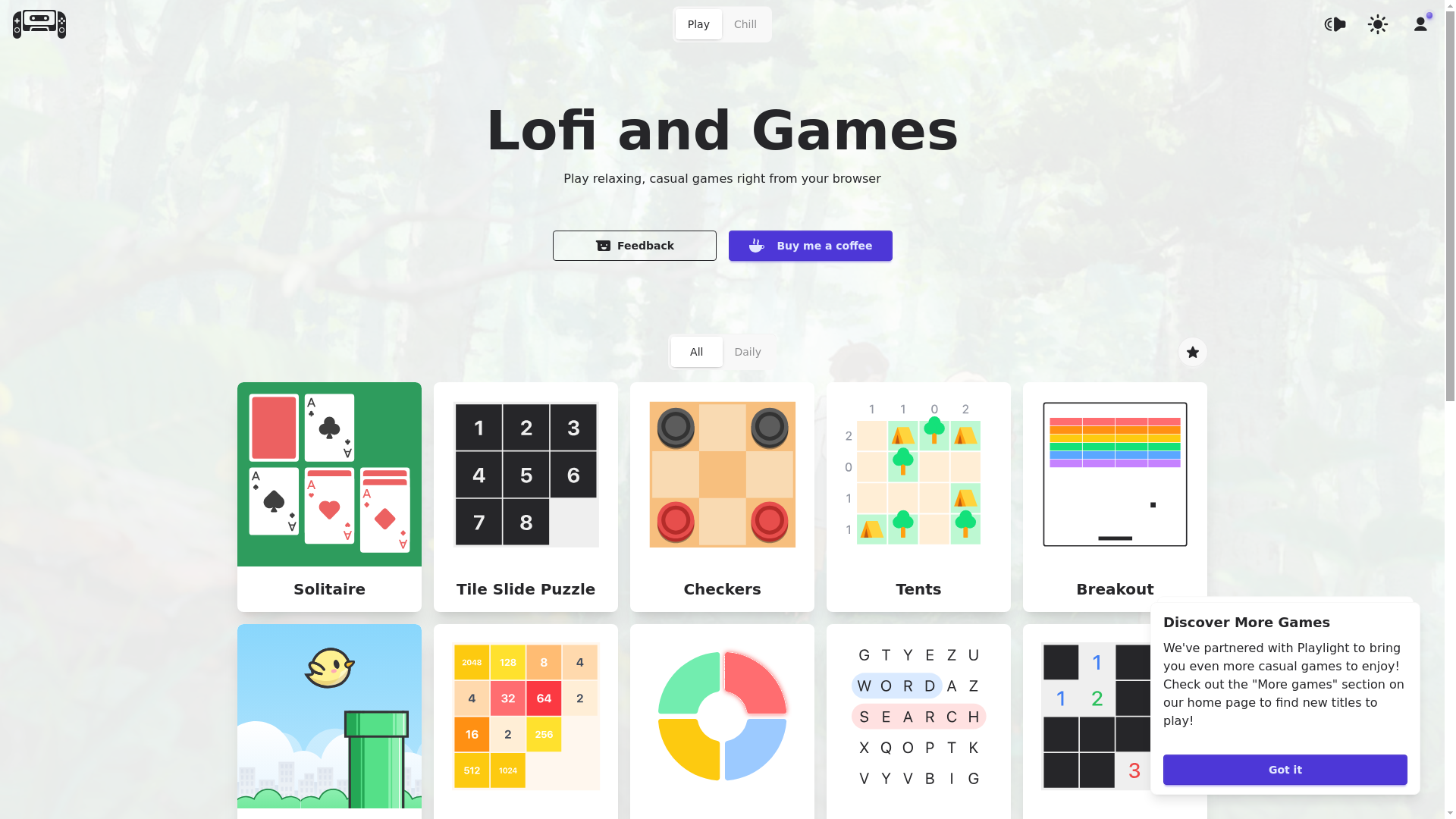 website screenshot of https://lofi-and-games.pages.dev/