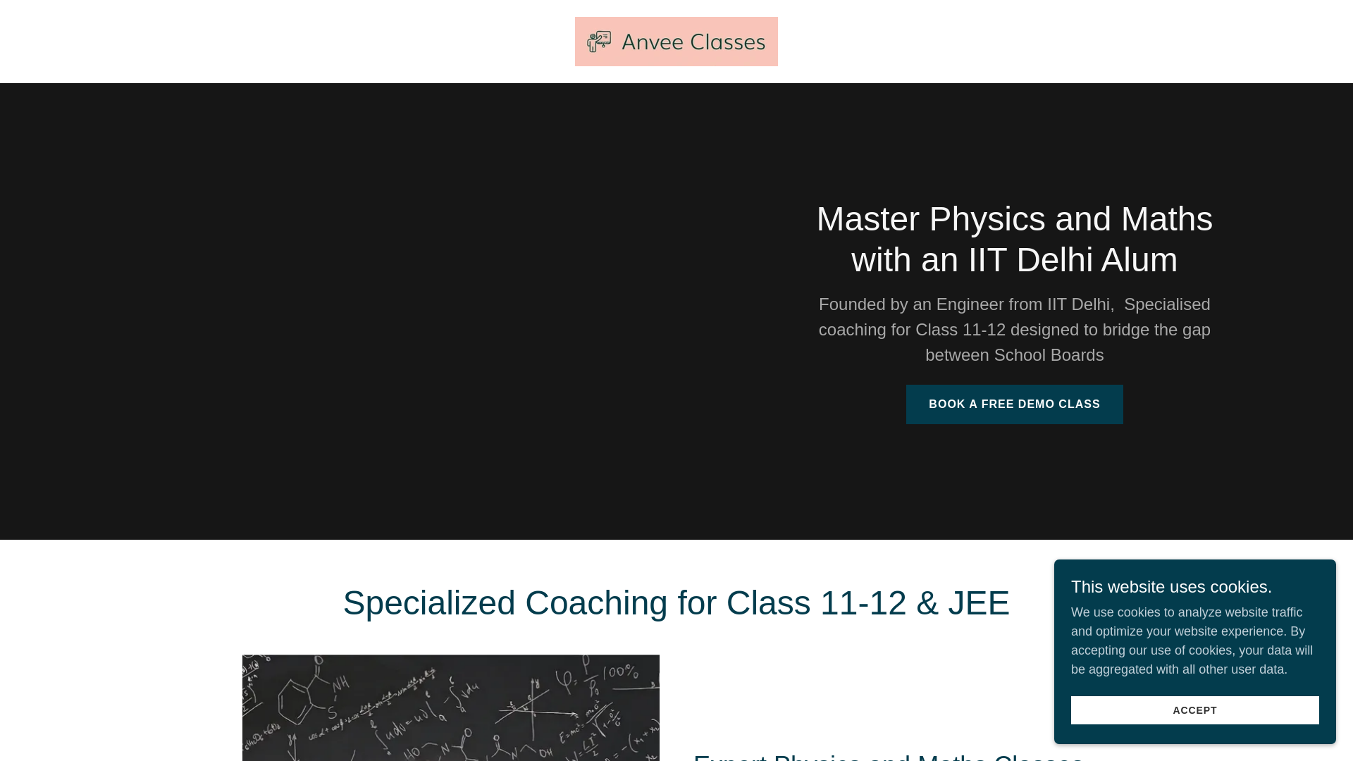 website screenshot of https://anveeclasses.in