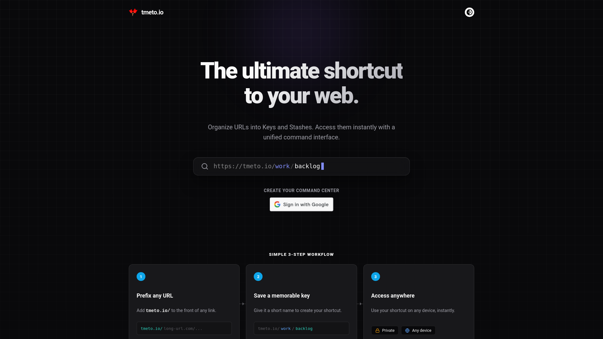 website screenshot of https://tmeto.io/