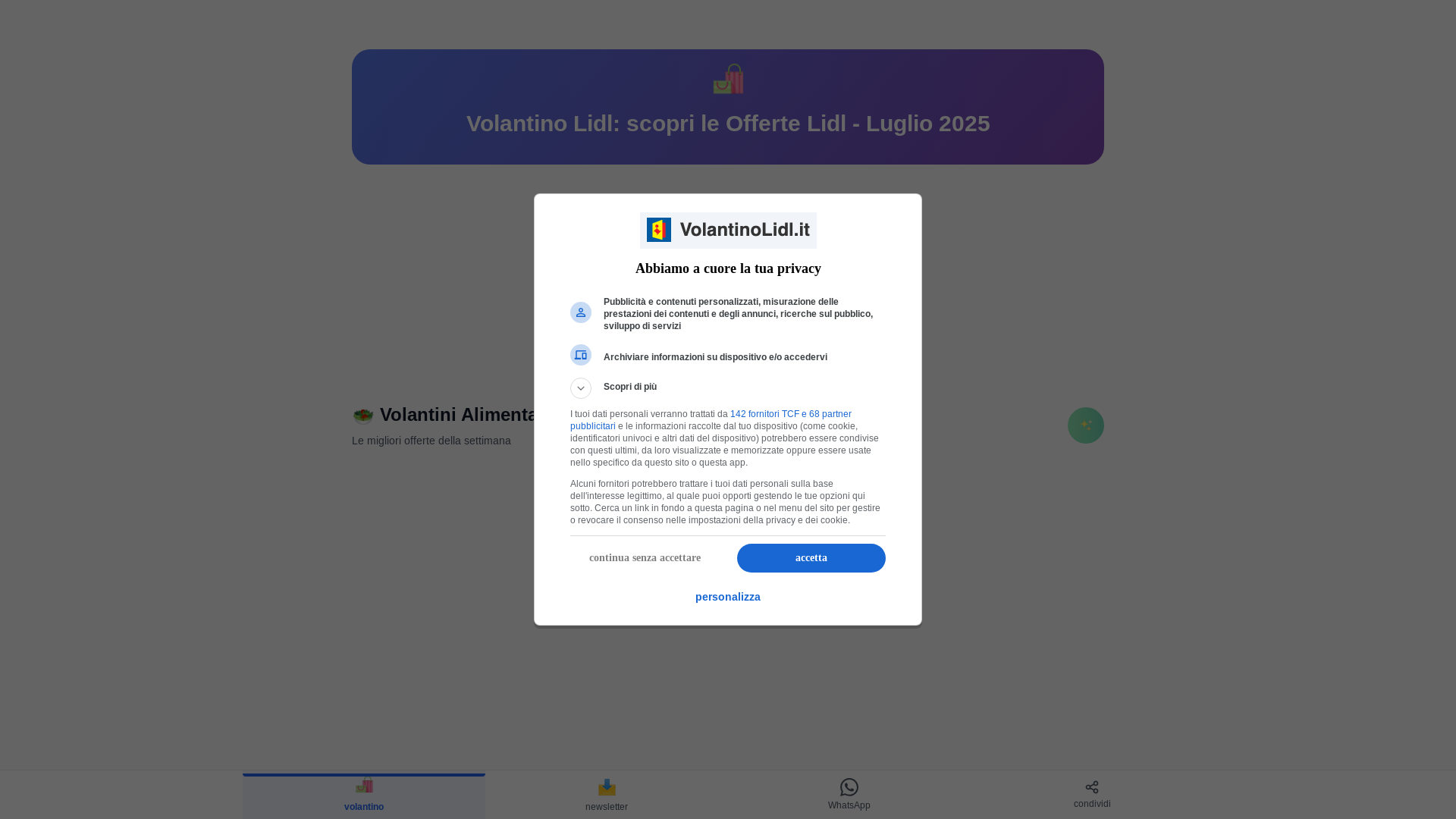 website screenshot of https://volantinolidl.it/