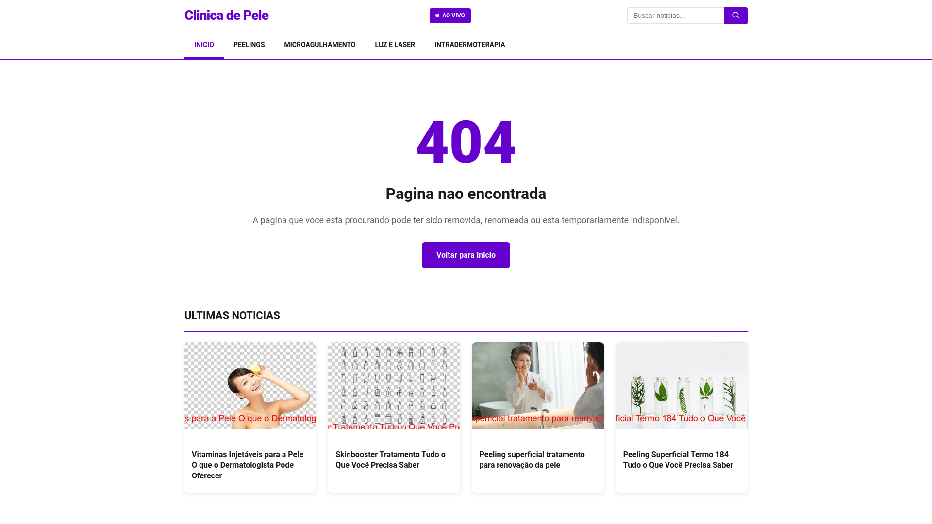 website screenshot of https://clinicadepele1.com.br/