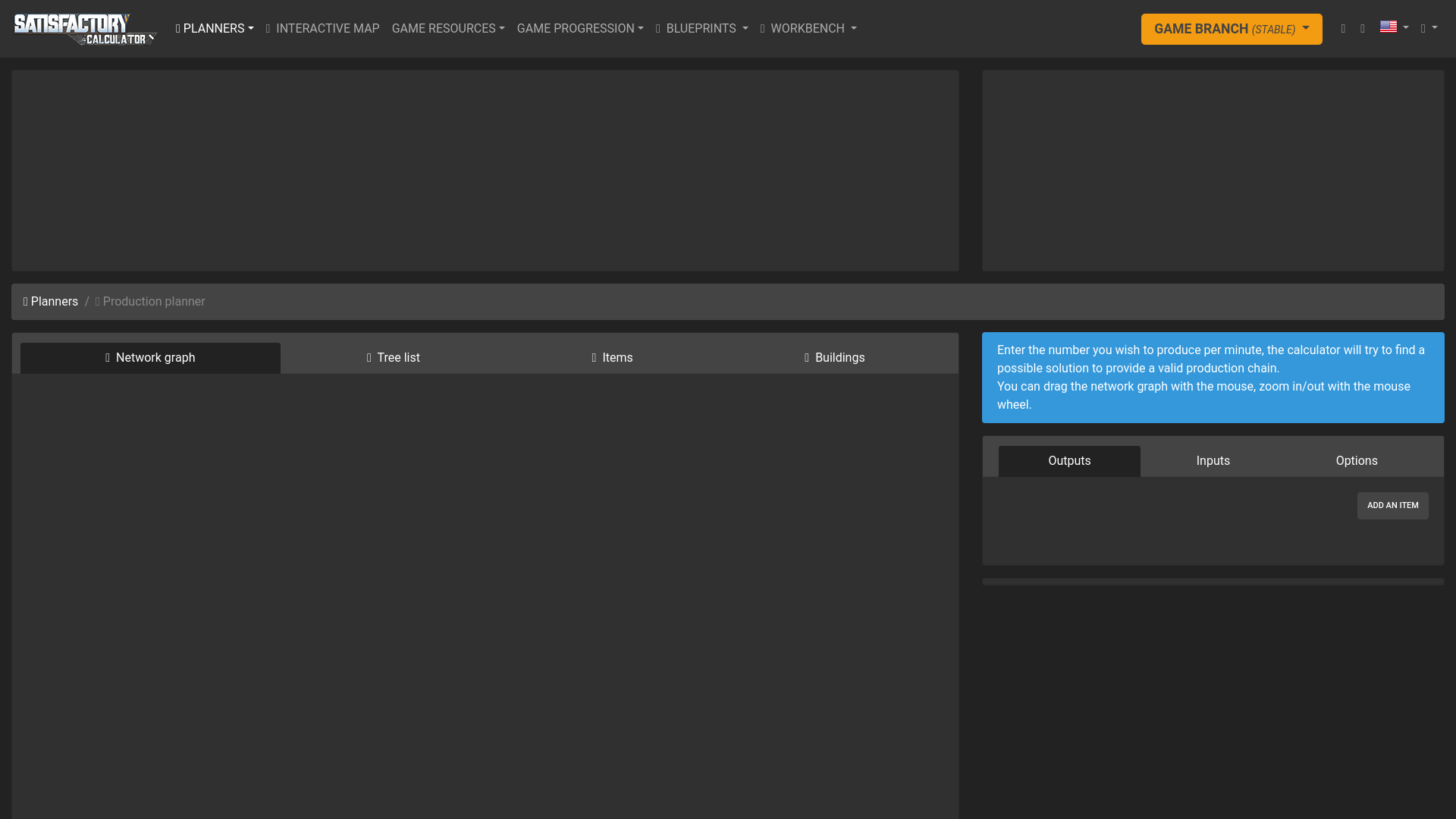 website screenshot of https://satisfactory-calculator.com/en/planners/production/