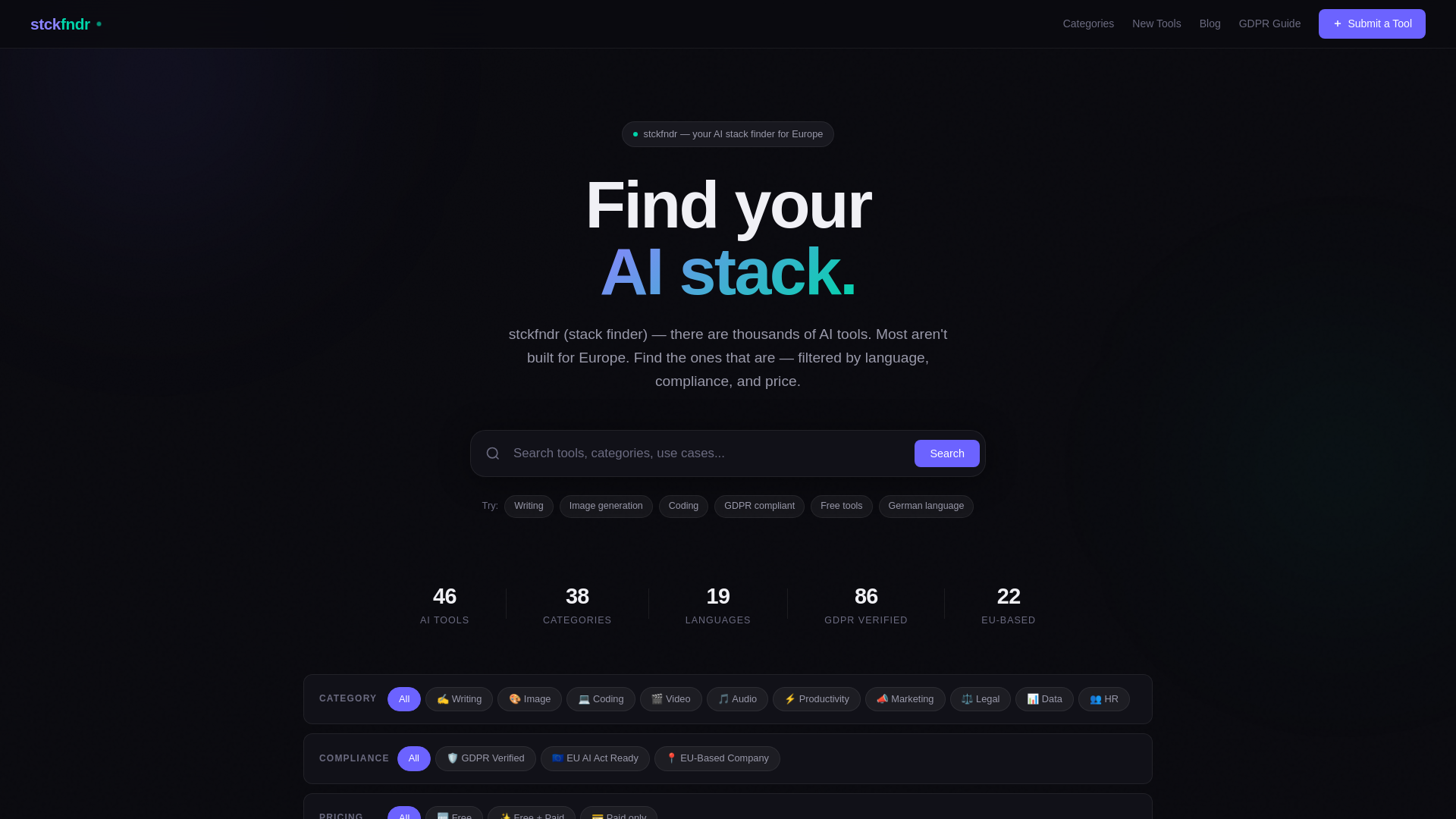 website screenshot of https://stckfndr.com