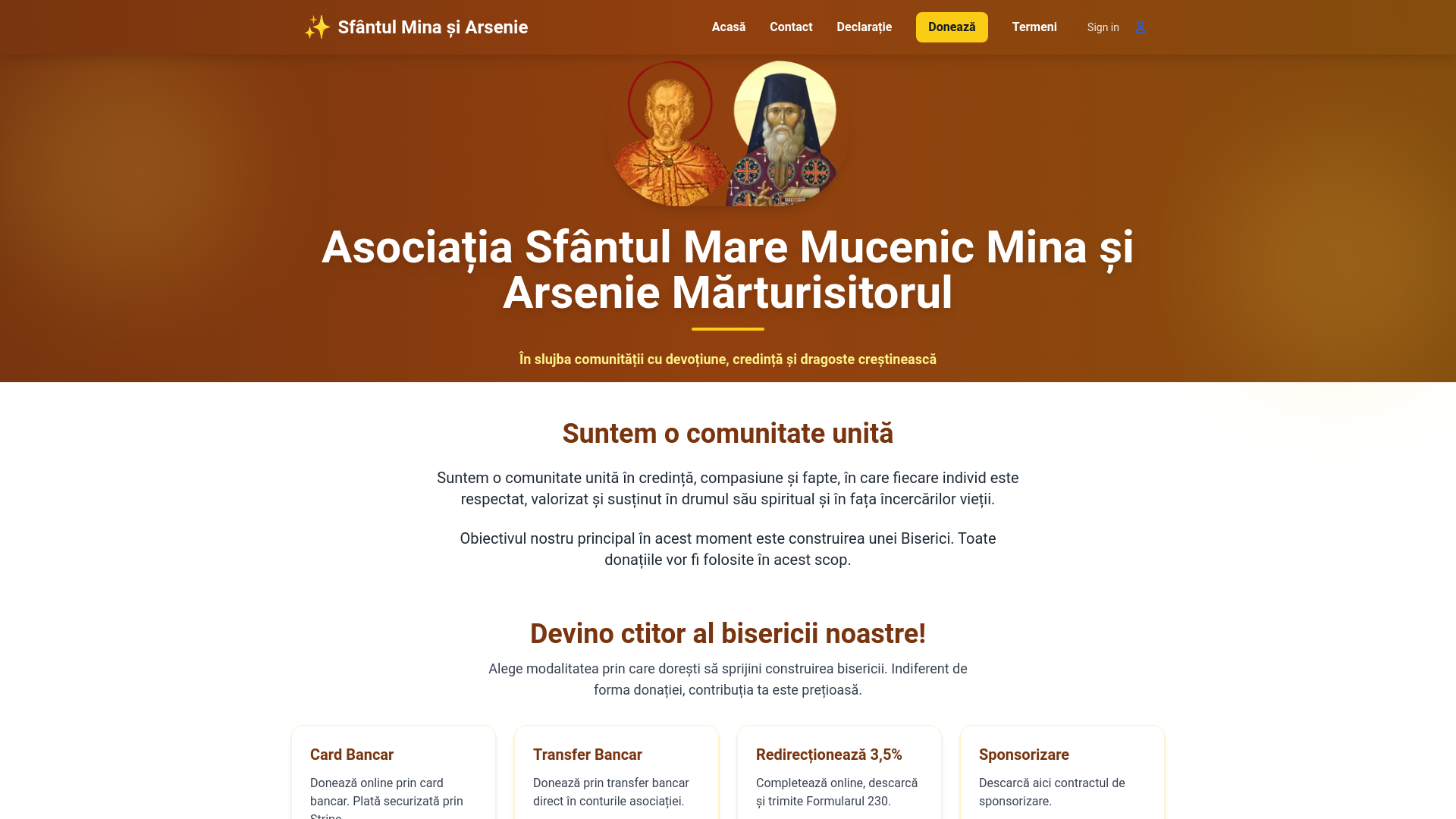 website screenshot of https://asociatiasfantulmaremucenicmina.ro/