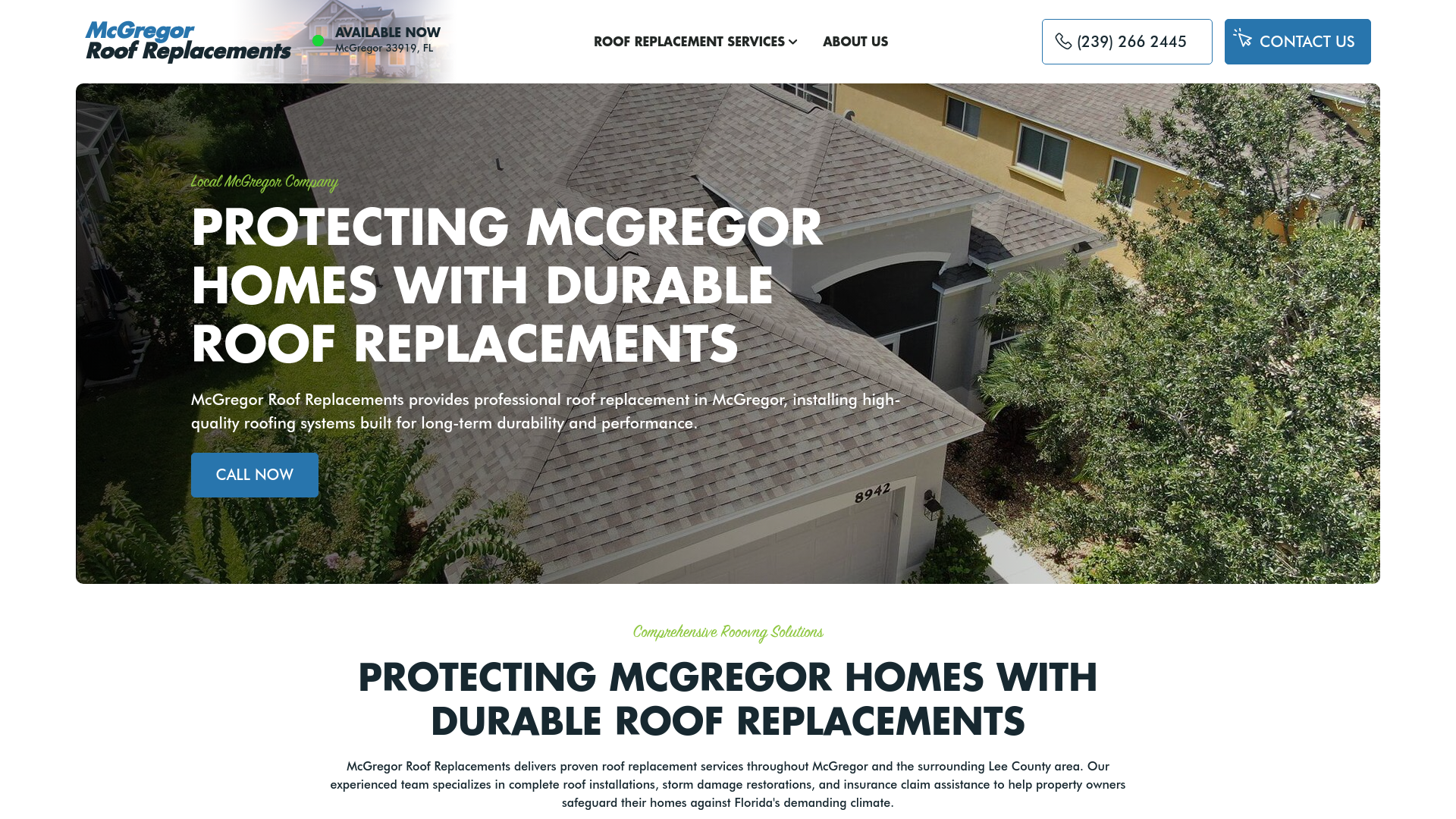 website screenshot of https://mcgregorroofreplacement.com