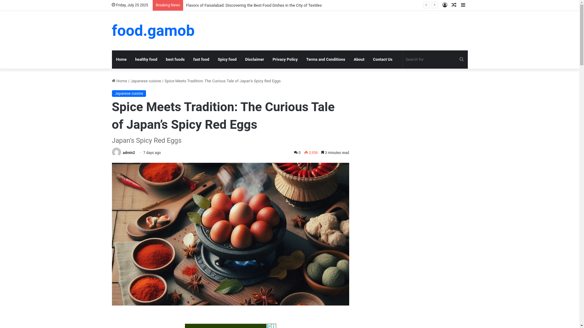 website screenshot of https://food.gamob.xyz/spice-meets-tradition-the-curious-tale-of-japans-spicy-red-eggs/