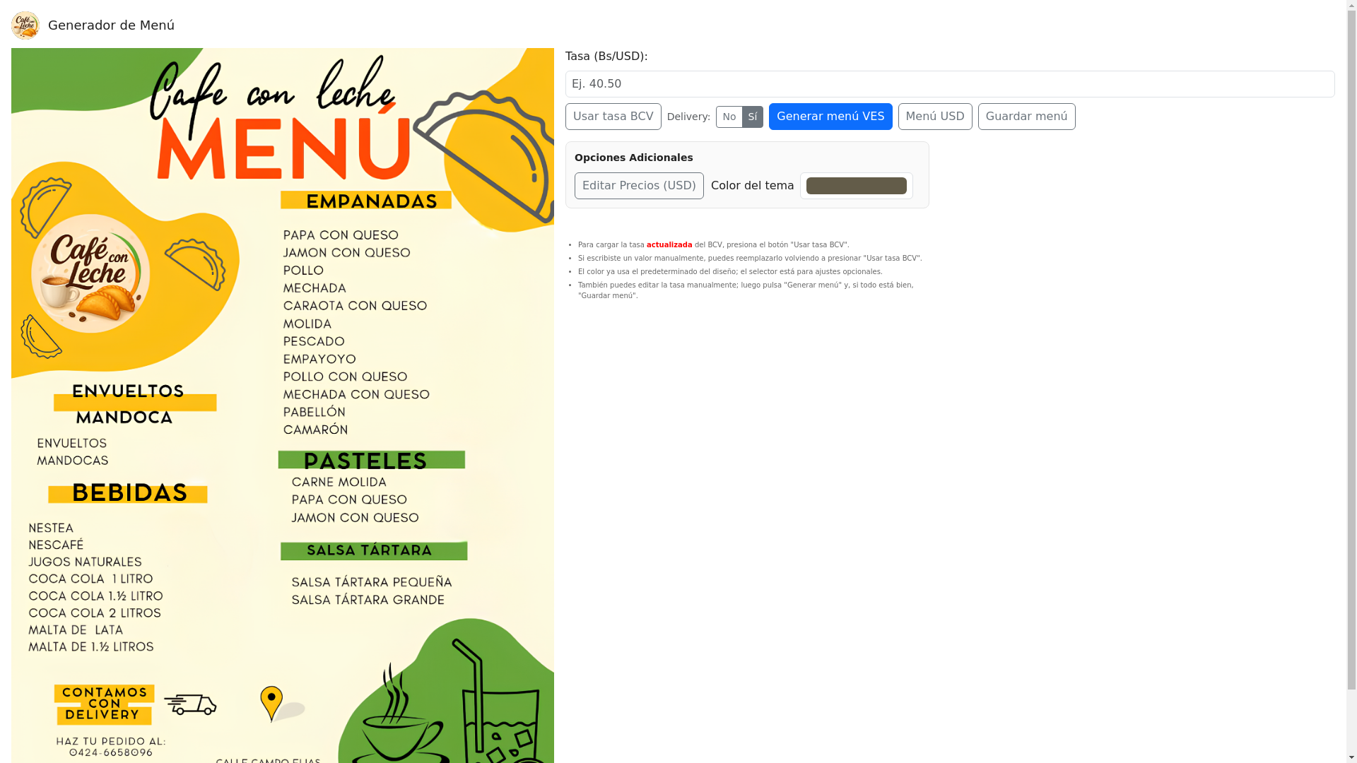 website screenshot of https://cafeconlechemenu.pages.dev/