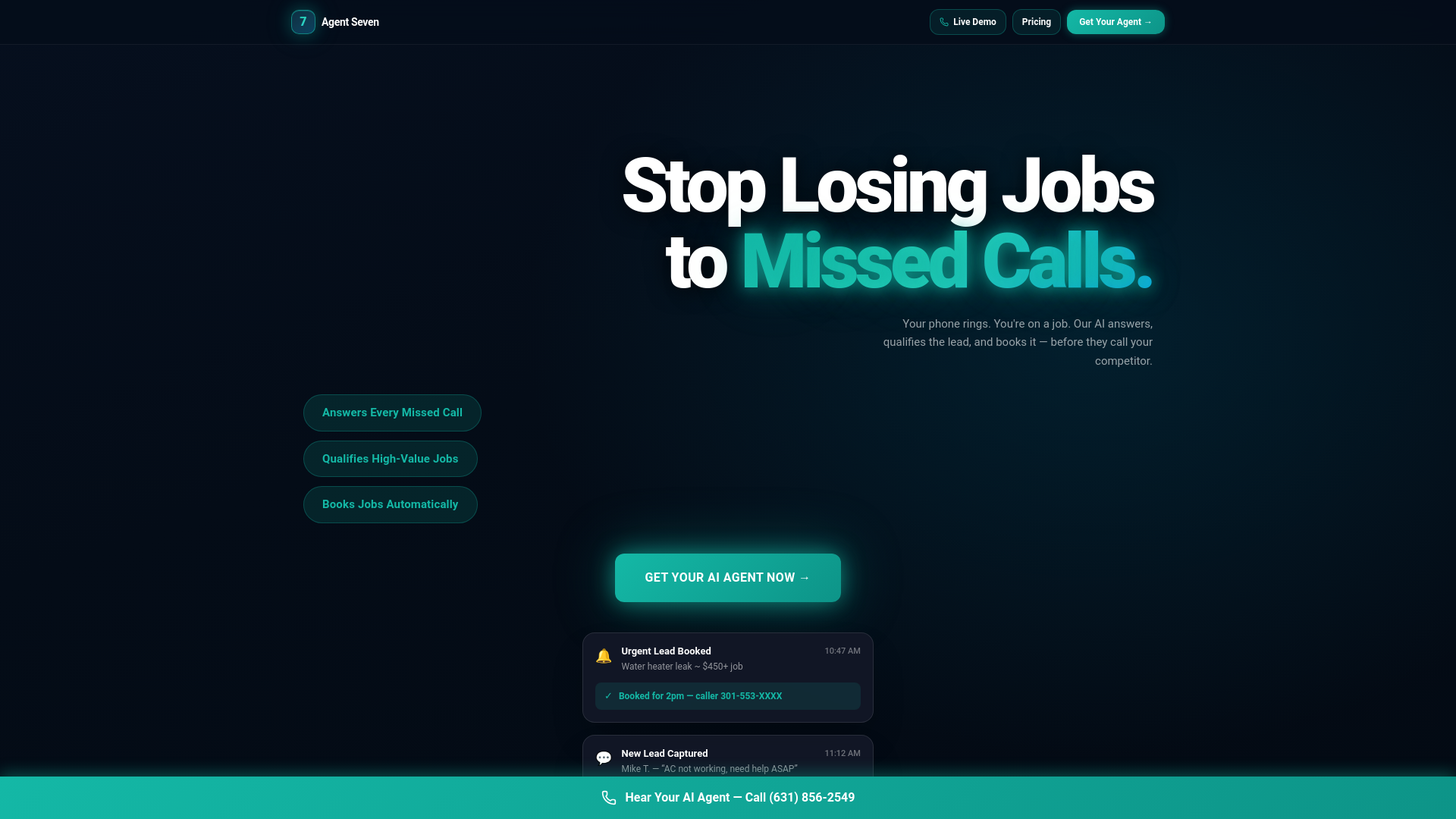 website screenshot of https://getagentseven.com/