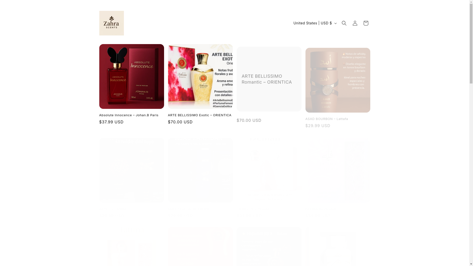 website screenshot of https://buyzahrascents.com/