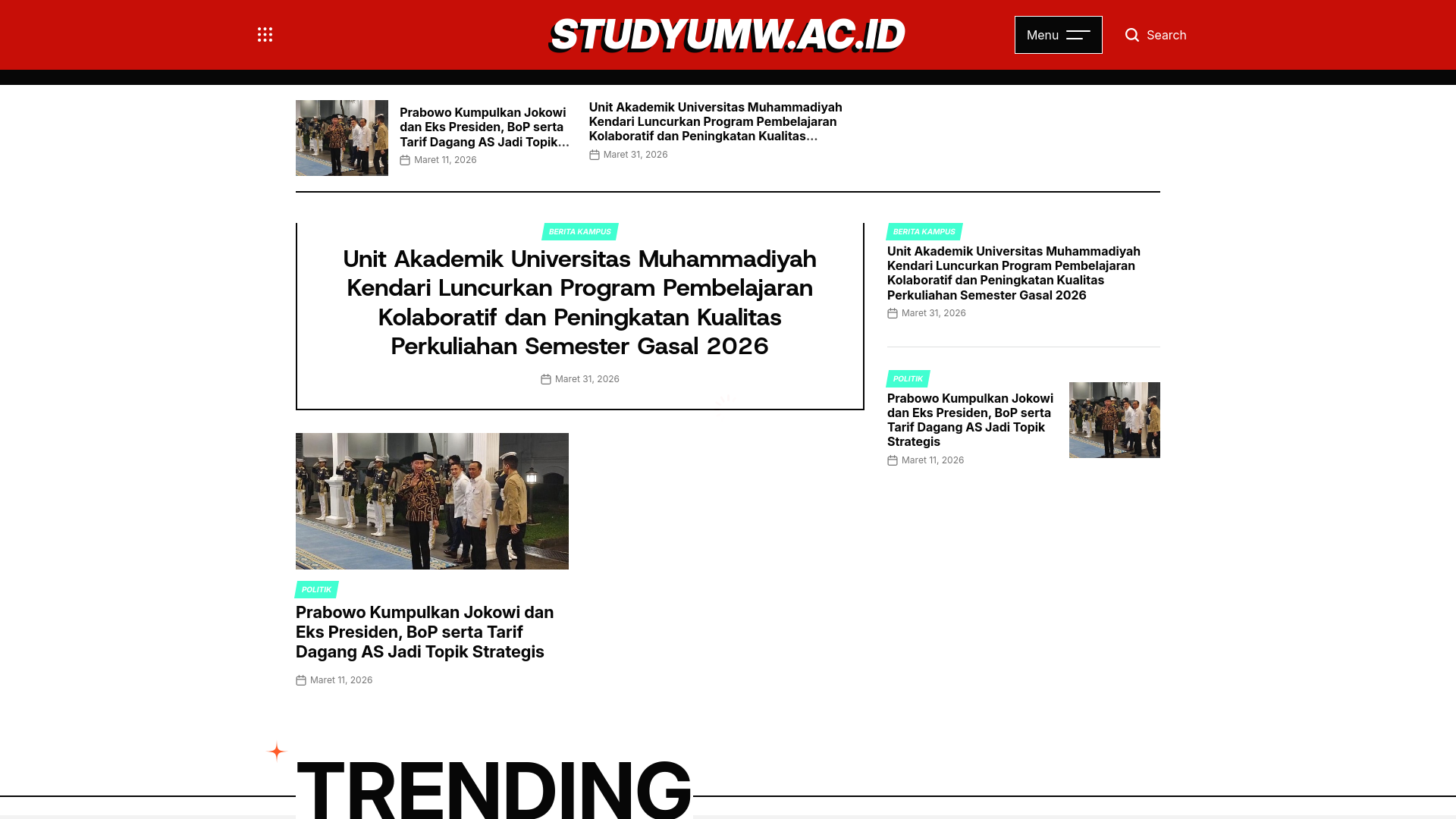 website screenshot of https://studyumw.ac.id