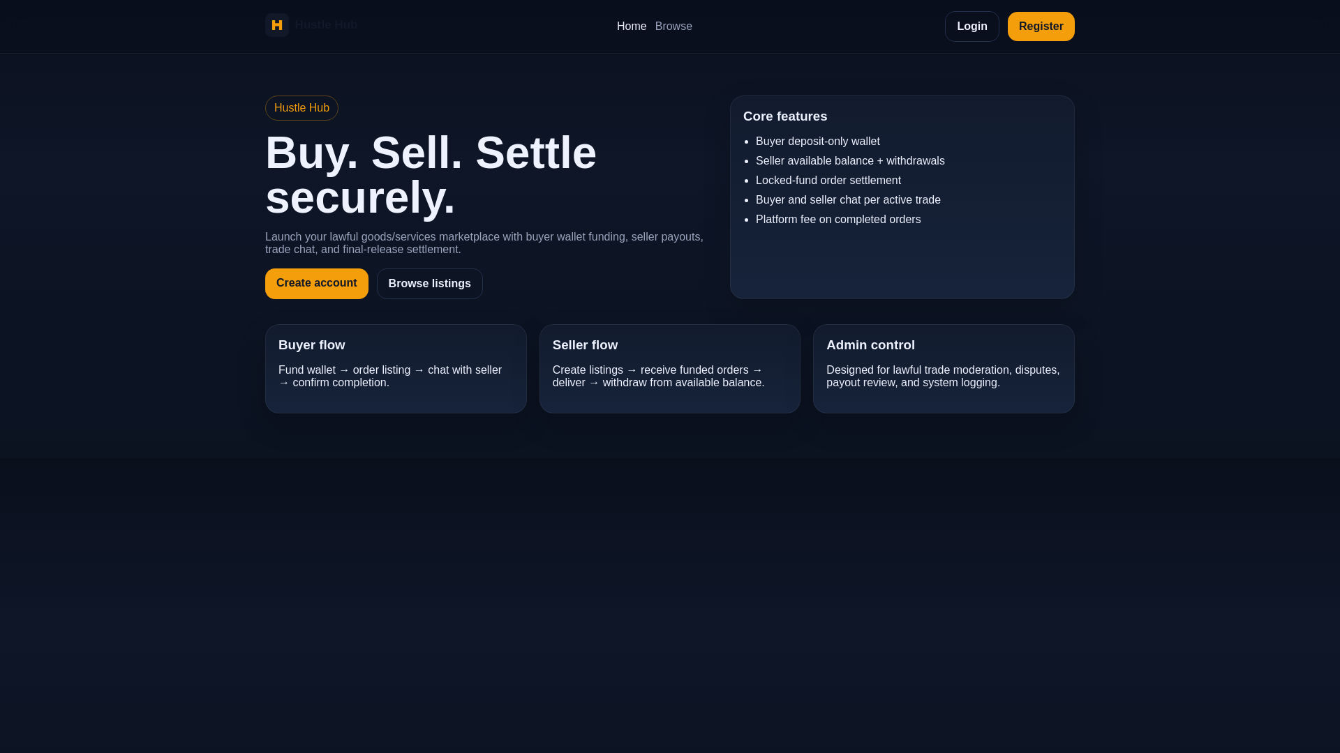 website screenshot of https://hustle-hub-marketplace.pages.dev/
