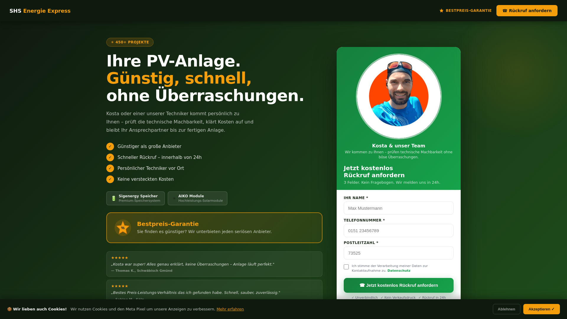 website screenshot of https://photovoltaikexpress.de/